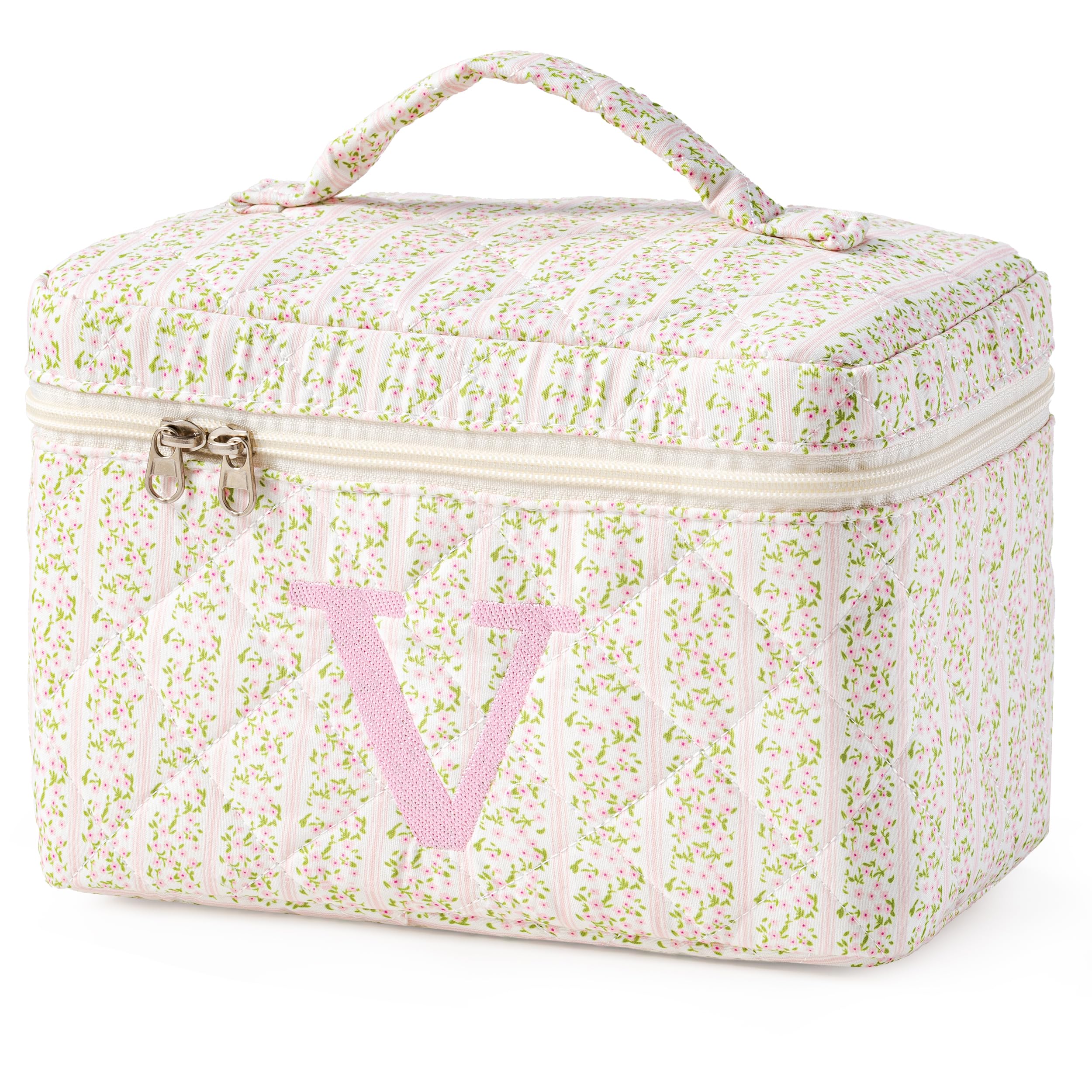 HBselect Initial Makeup Bag for Women Personalized Quilted Cosmetic Bag