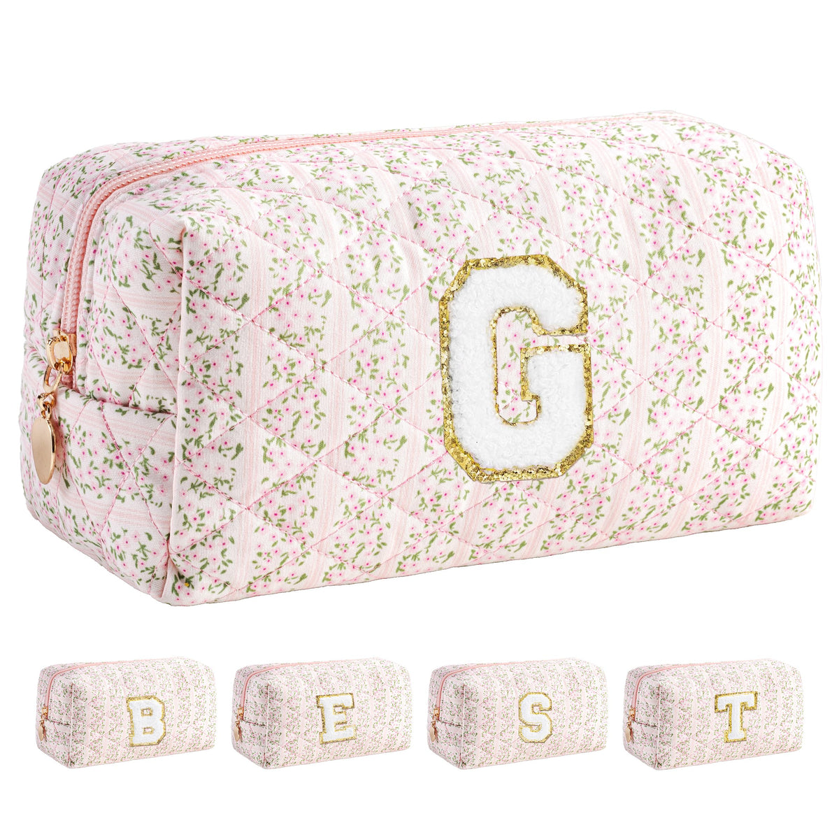 HBselect Personalized Makeup Bag for Women Initial Quilted Toiletry Bag