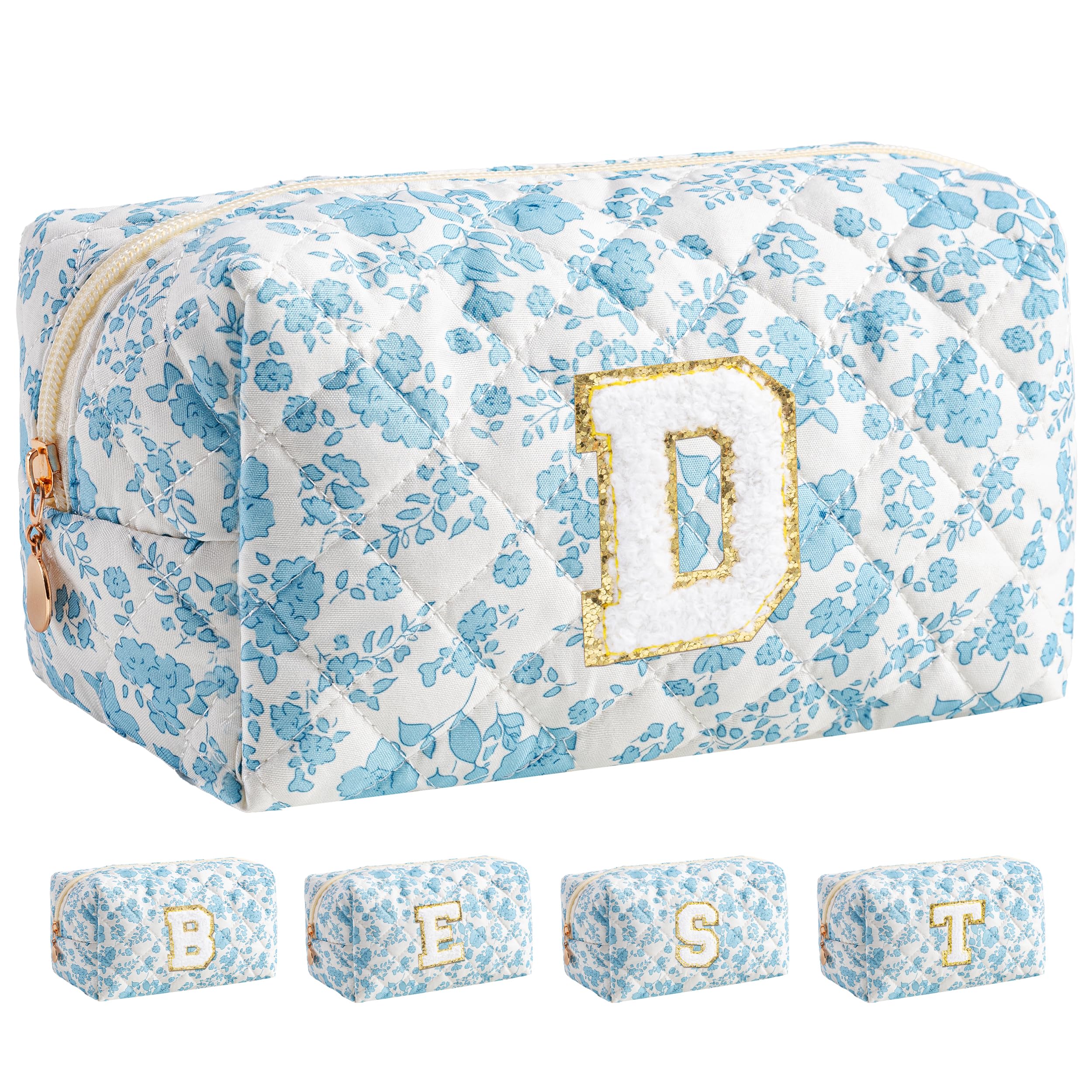 HBselect Personalized Makeup Bag for Women Initial Quilted Toiletry Bag