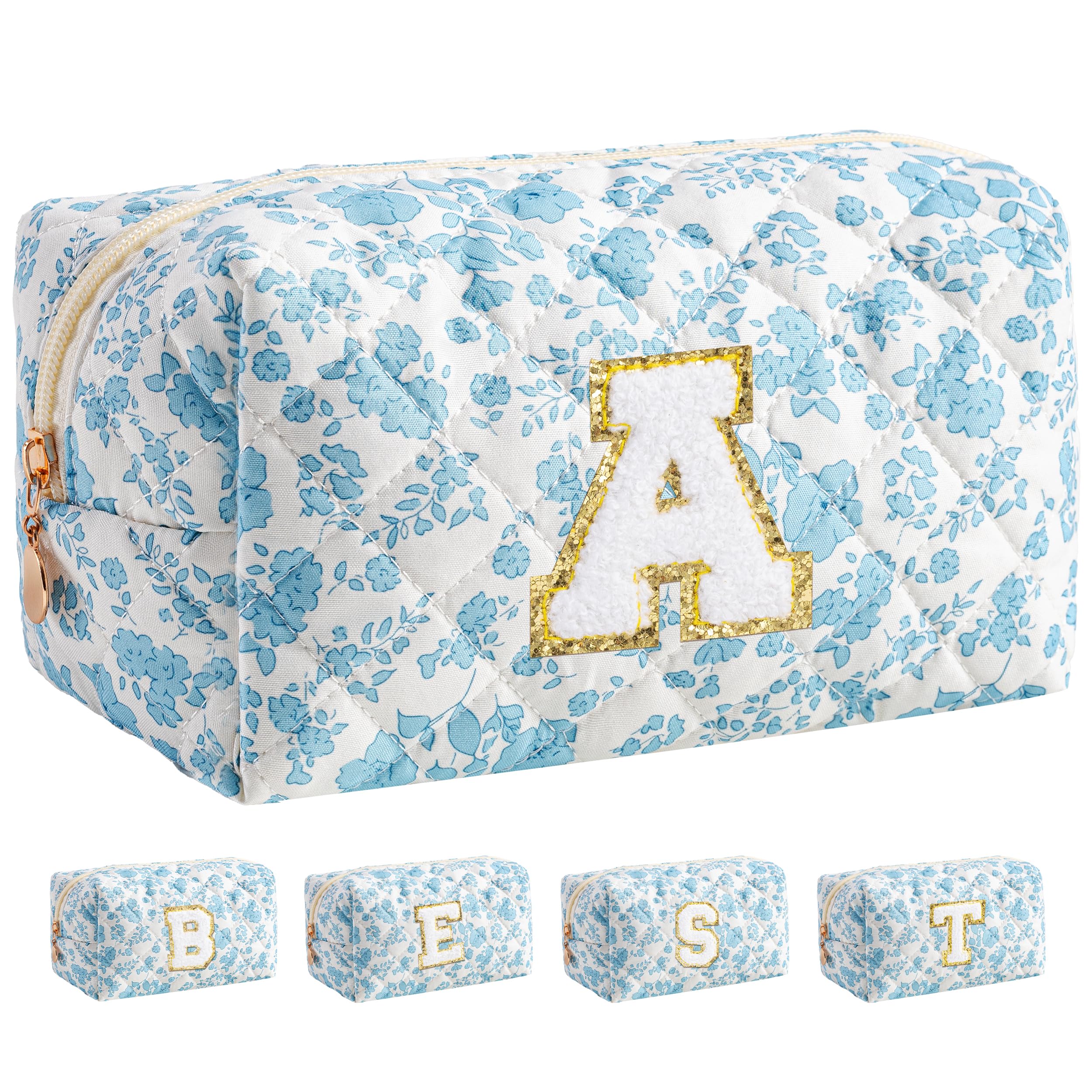 HBselect Personalized Makeup Bag for Women Initial Quilted Toiletry Bag
