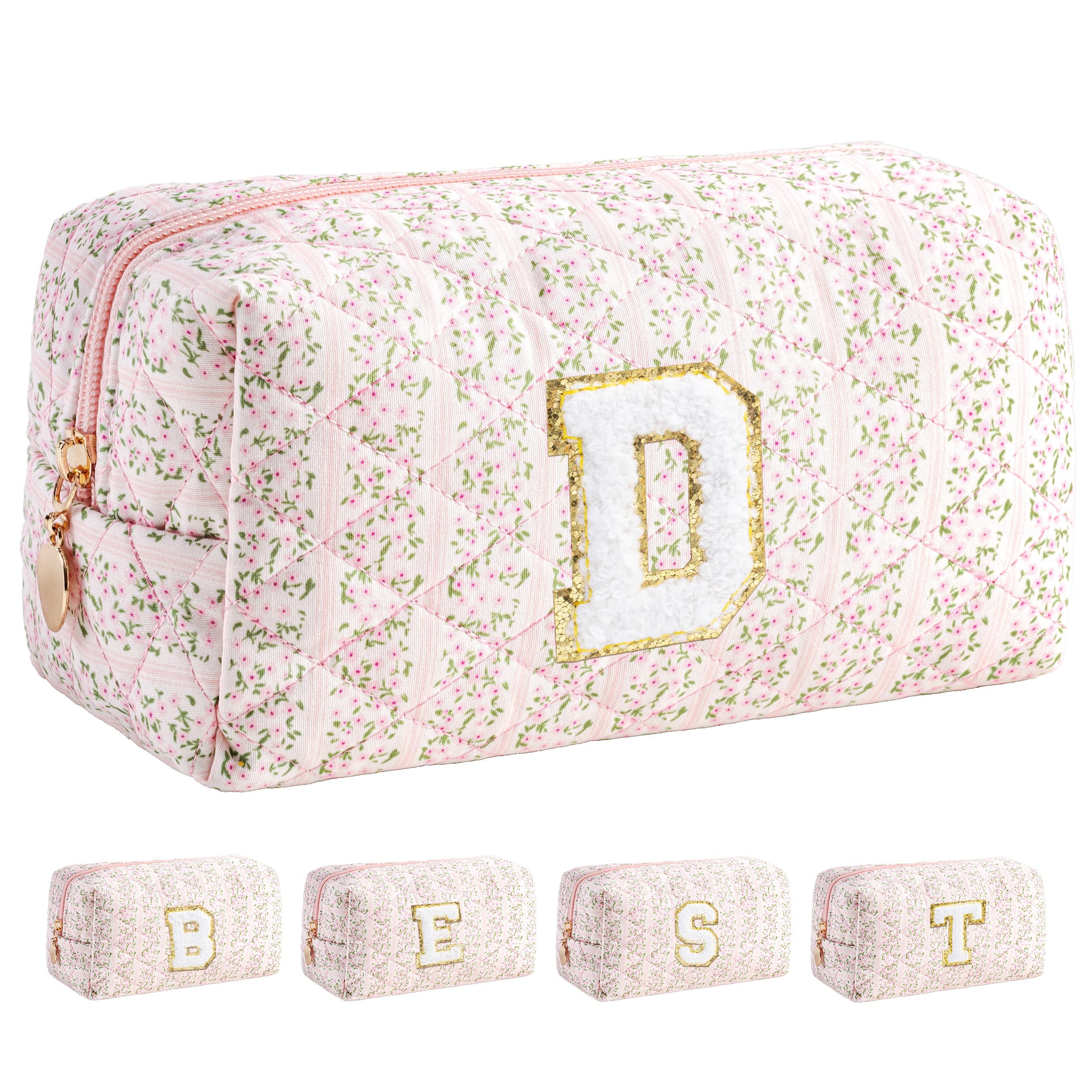 HBselect Personalized Makeup Bag for Women Initial Quilted Toiletry Bag