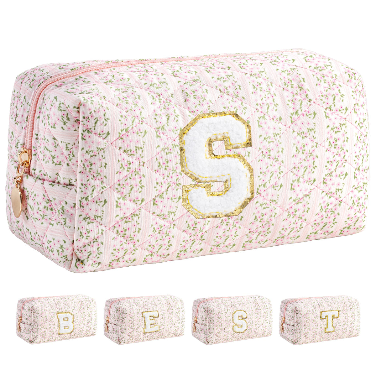 HBselect Personalized Makeup Bag for Women Initial Quilted Toiletry Bag