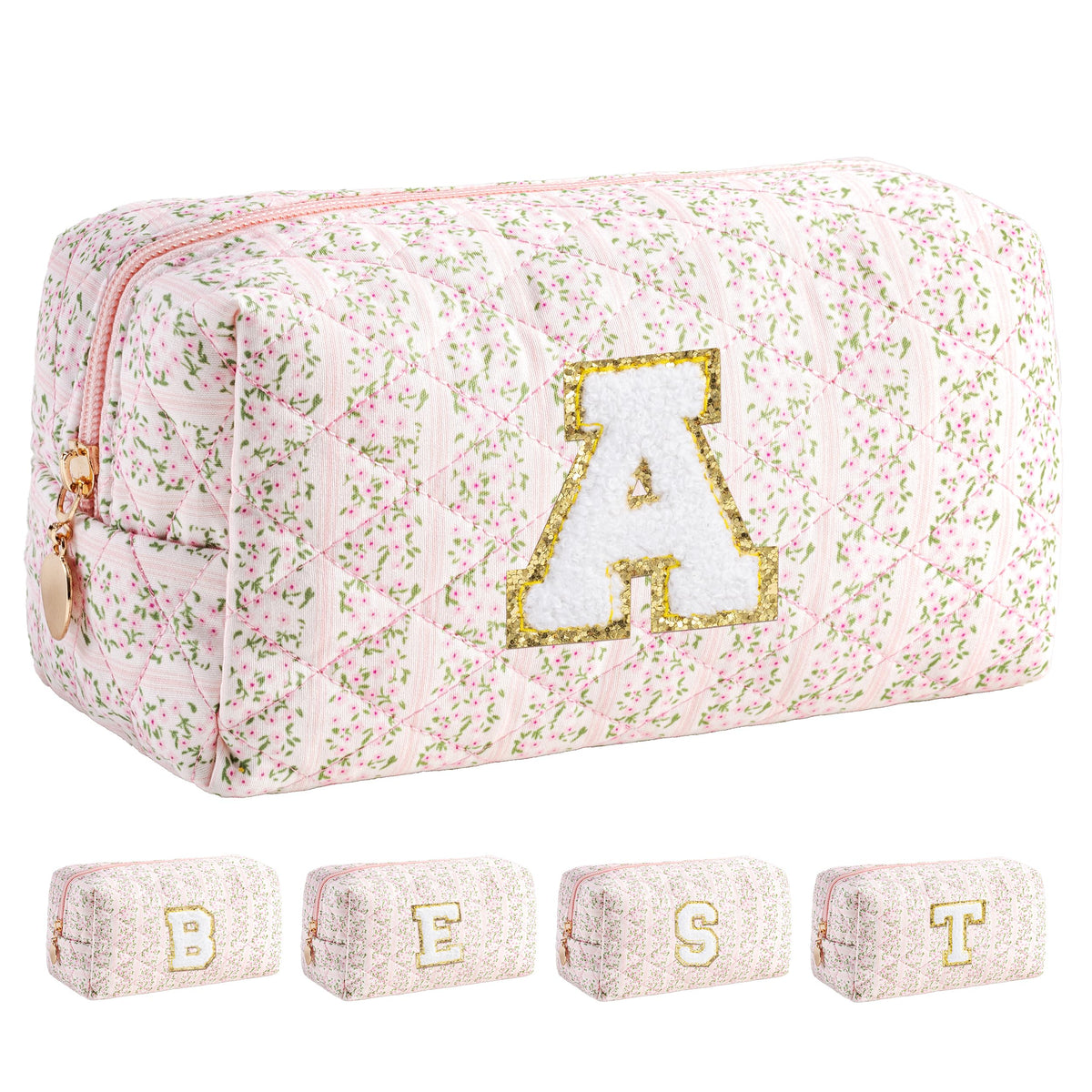 HBselect Personalized Makeup Bag for Women Initial Quilted Toiletry Bag