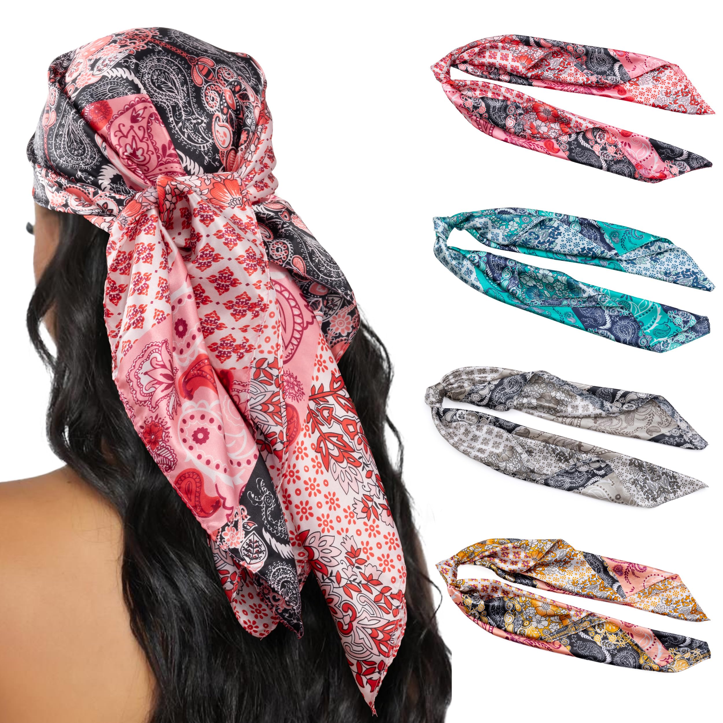 HBselect 4PCS Head Scarf for Women 35” Silk Feel Hair Scarf