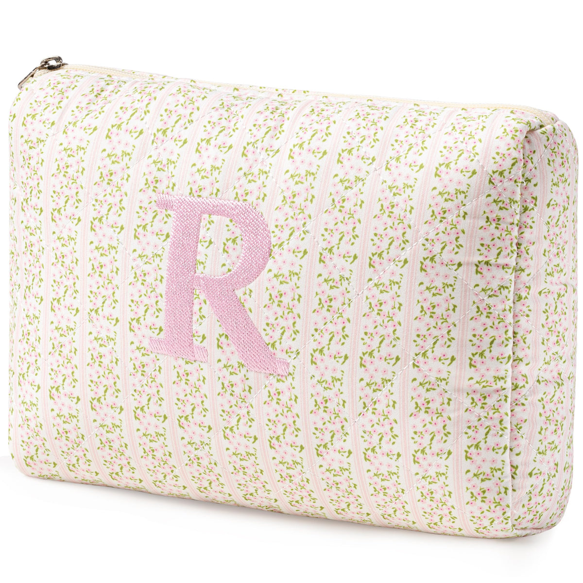 HBselect Initial Makeup Bag for Women Personalized Quilted Cosmetic Bag
