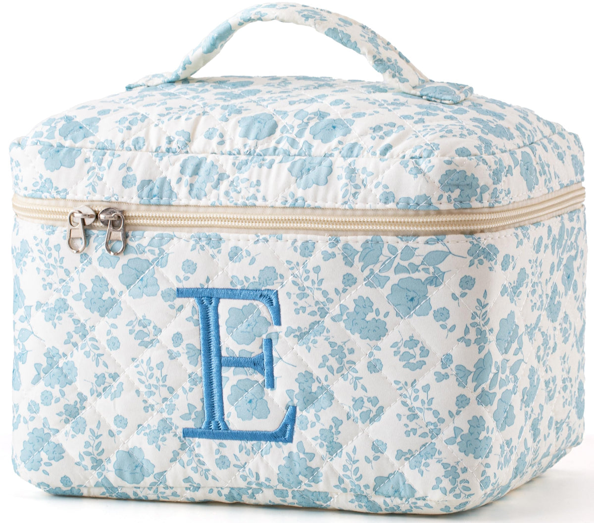 HBselect Initial Makeup Bag for Women Personalized Quilted Cosmetic Bag