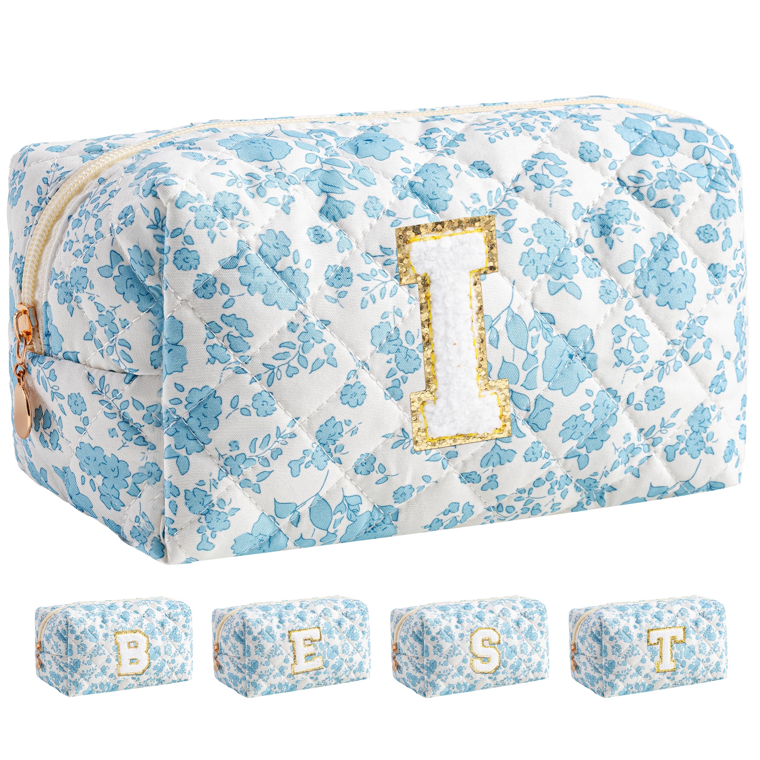 HBselect Personalized Makeup Bag for Women Initial Quilted Toiletry Bag