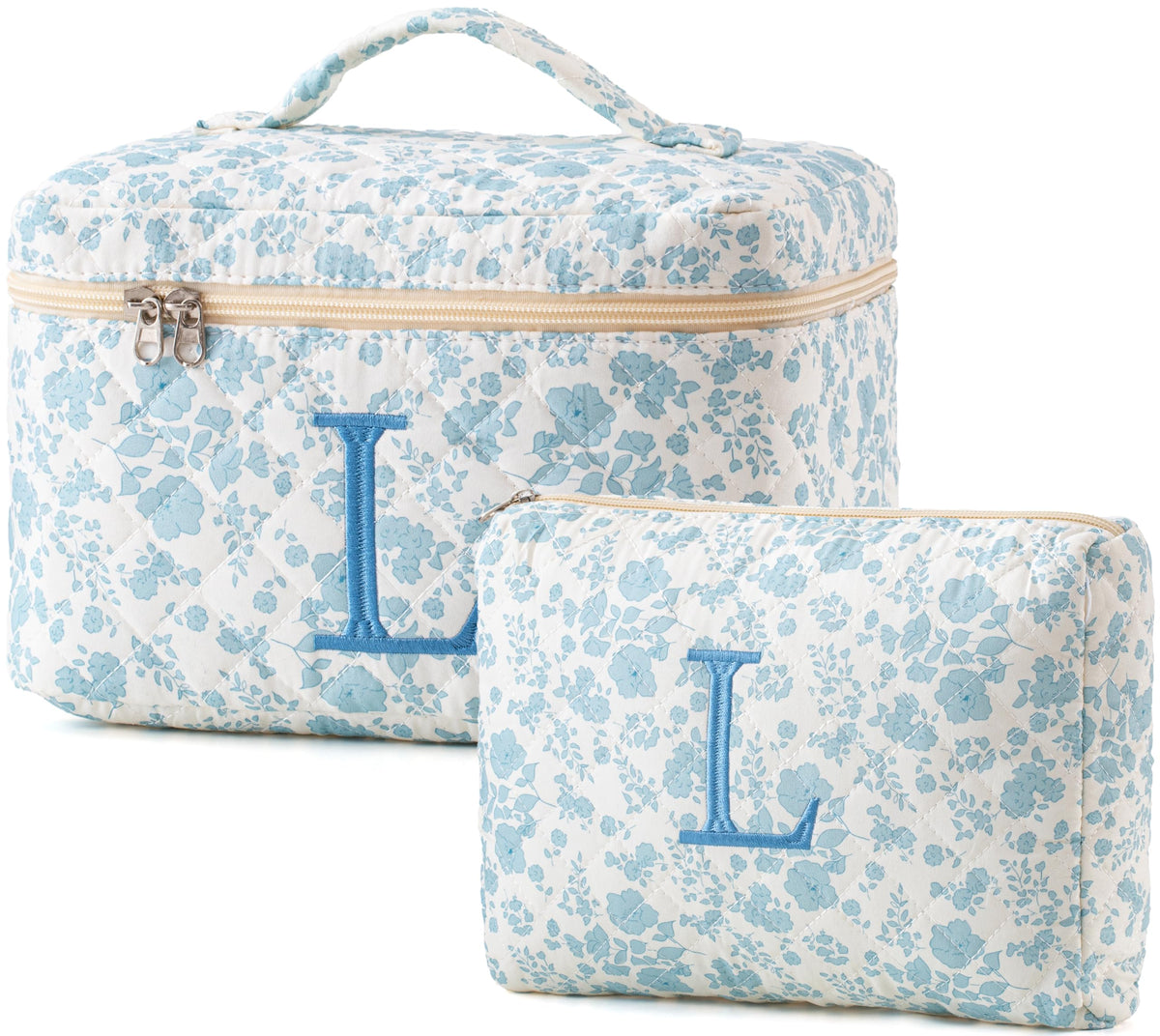 HBselect Initial Makeup Bag for Women Personalized Quilted Cosmetic Bag