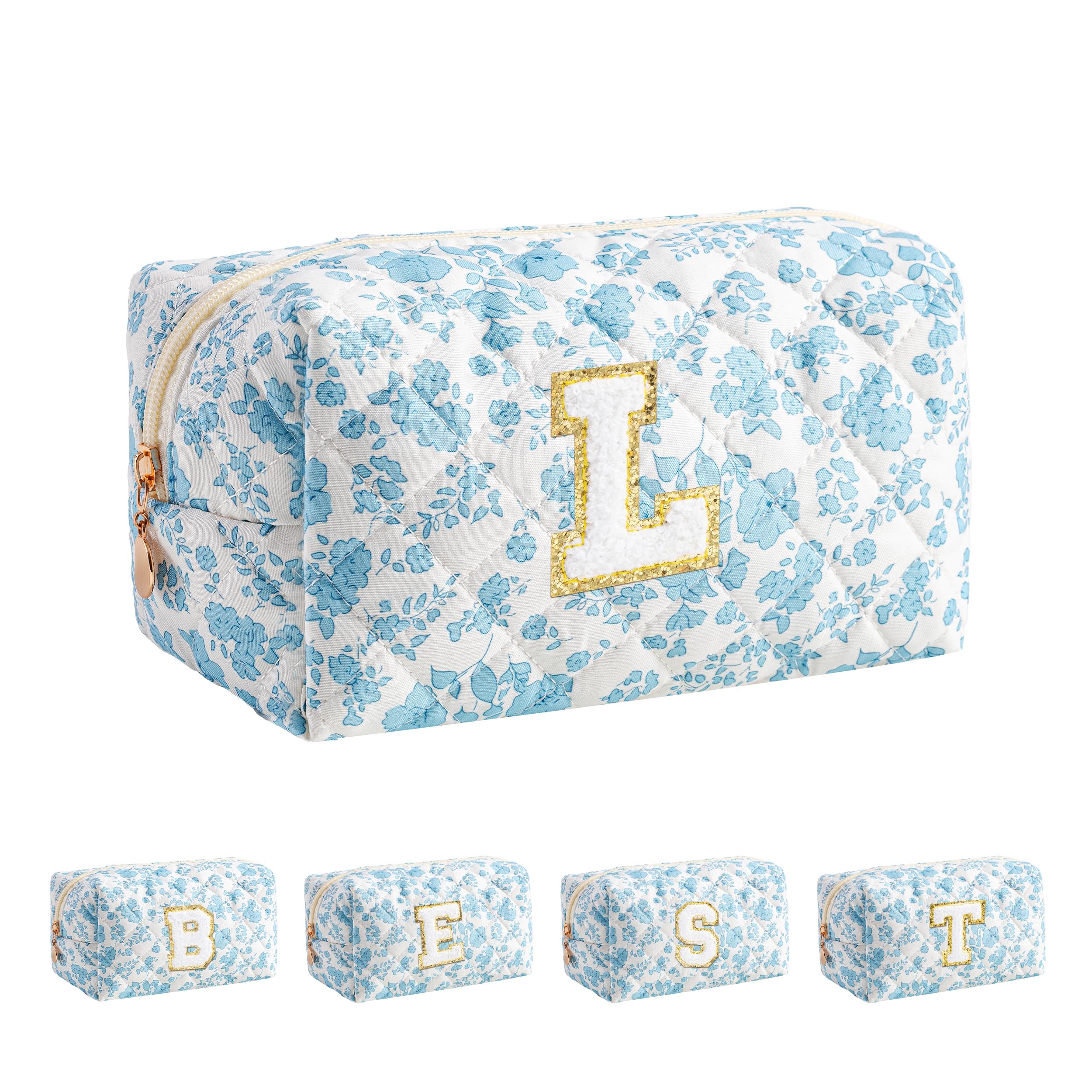 HBselect Personalized Makeup Bag for Women Initial Quilted Toiletry Bag