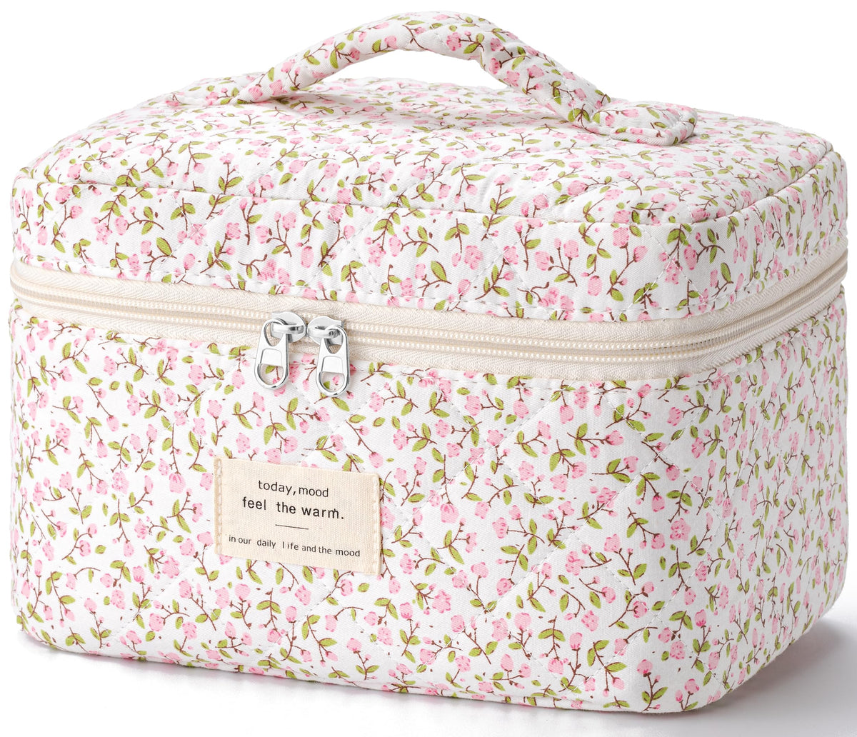 HBselect Large Quilted Makeup Bag for Women Cute Cotton Travel Cosmetic Bag