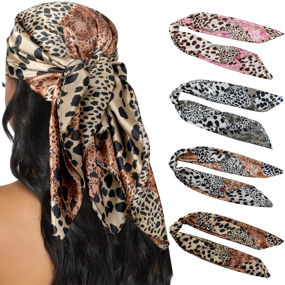 HBselect 4PCS Head Scarf for Women 35” Silk Feel Hair Scarf