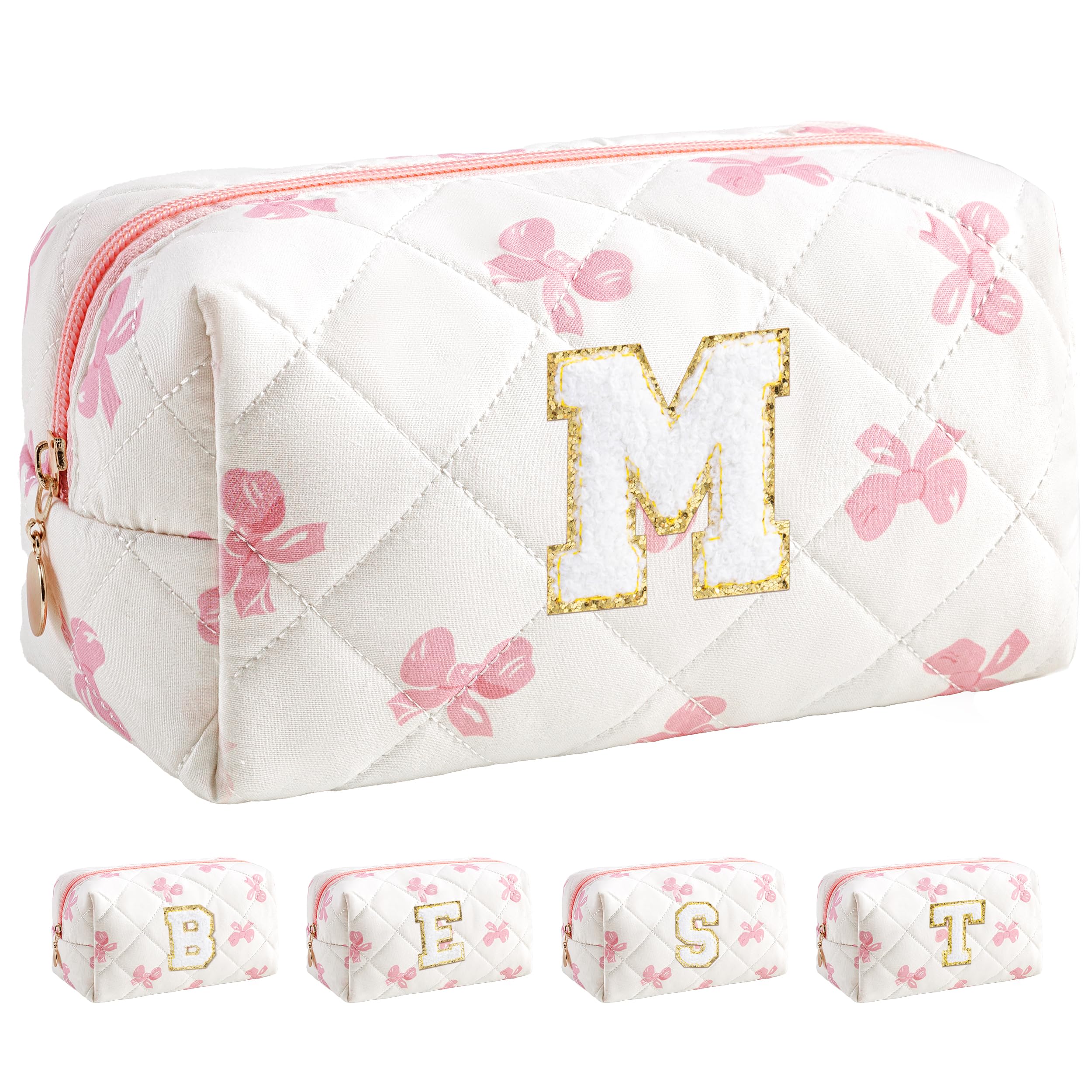 HBselect Personalized Makeup Bag for Women Initial Quilted Toiletry Bag