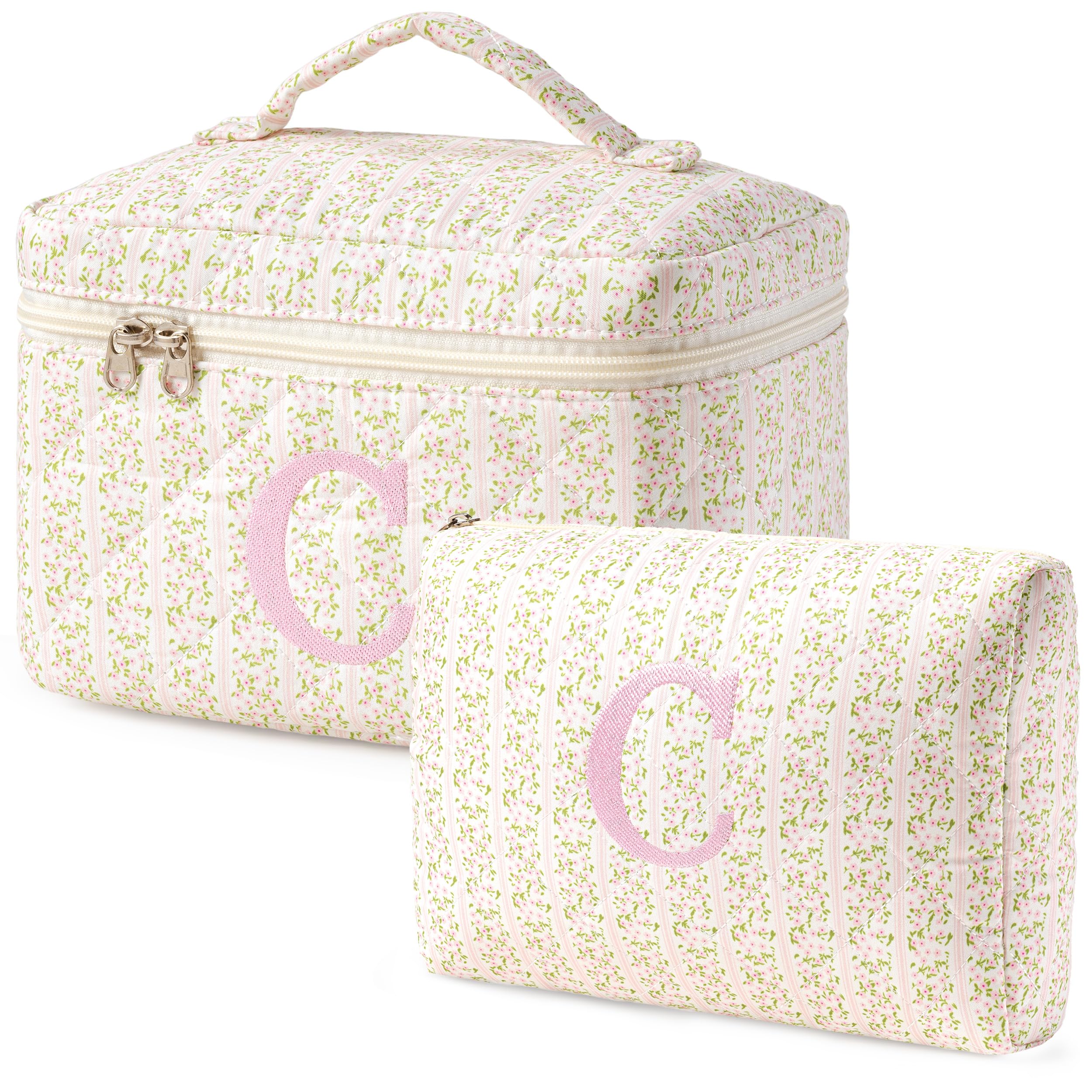 HBselect Initial Makeup Bag for Women Personalized Quilted Cosmetic Bag