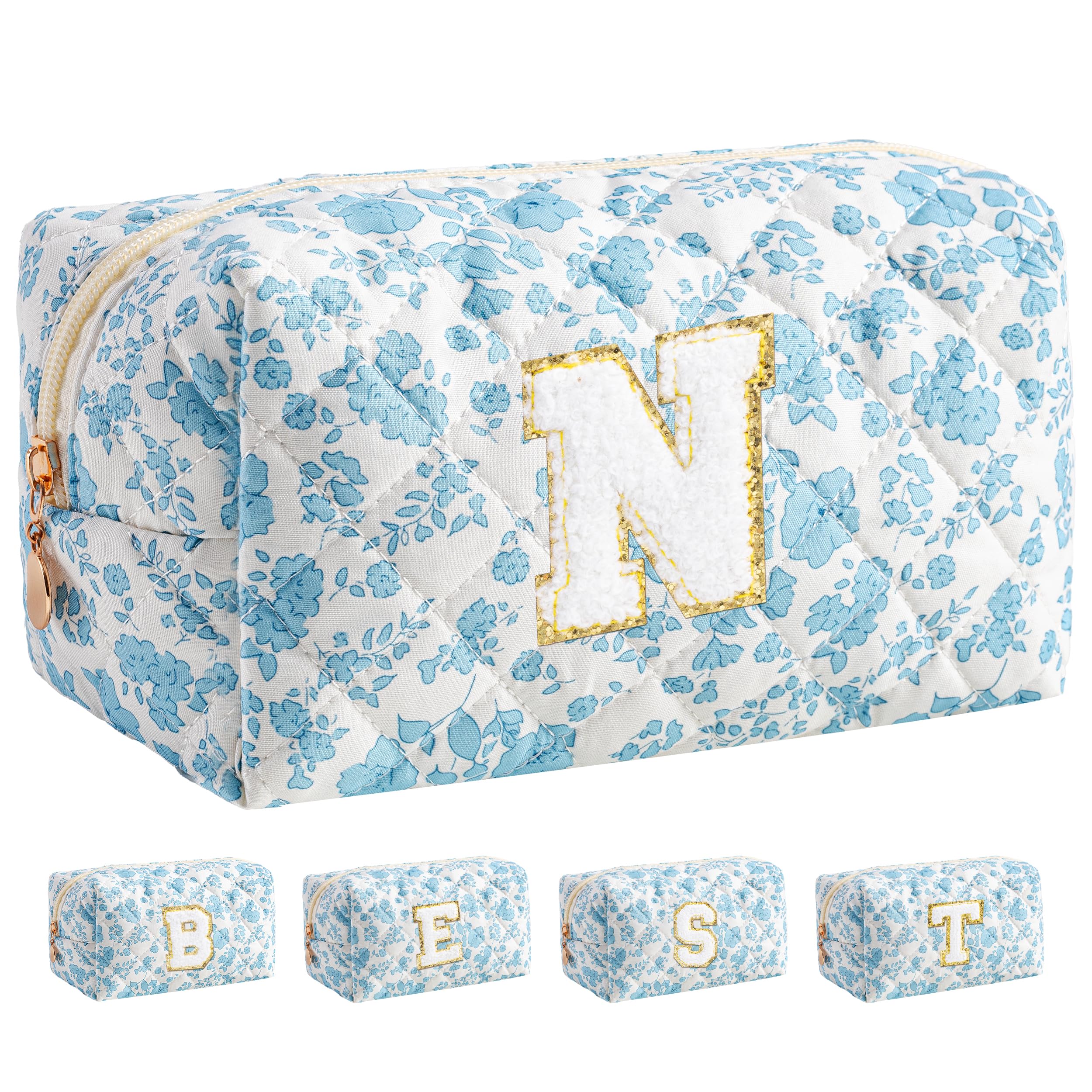 HBselect Personalized Makeup Bag for Women Initial Quilted Toiletry Bag