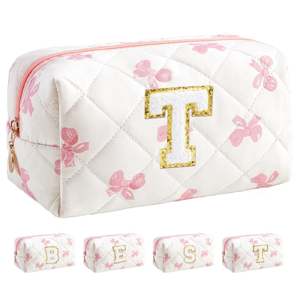 HBselect Personalized Makeup Bag for Women Initial Quilted Toiletry Bag