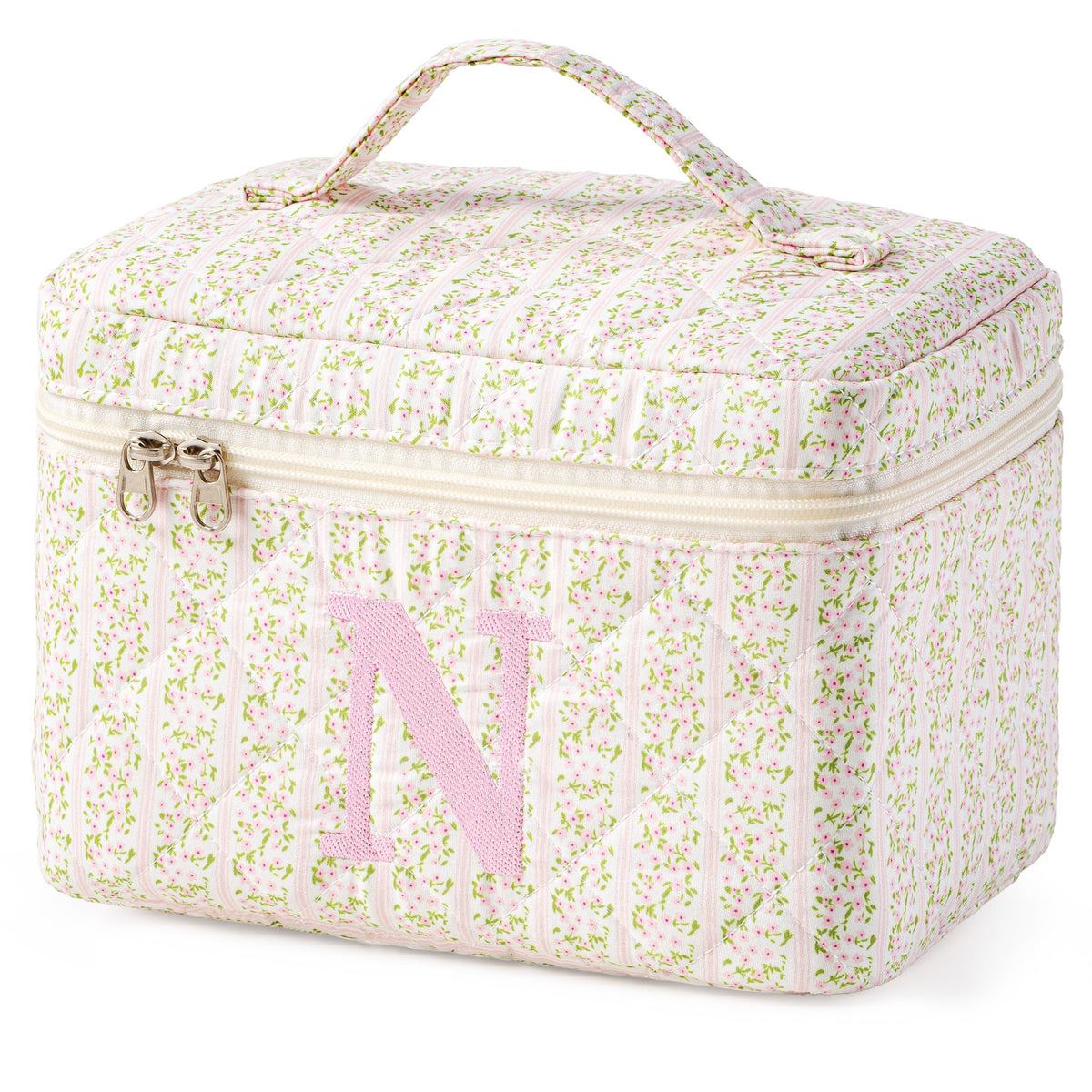 HBselect Initial Makeup Bag for Women Personalized Quilted Cosmetic Bag