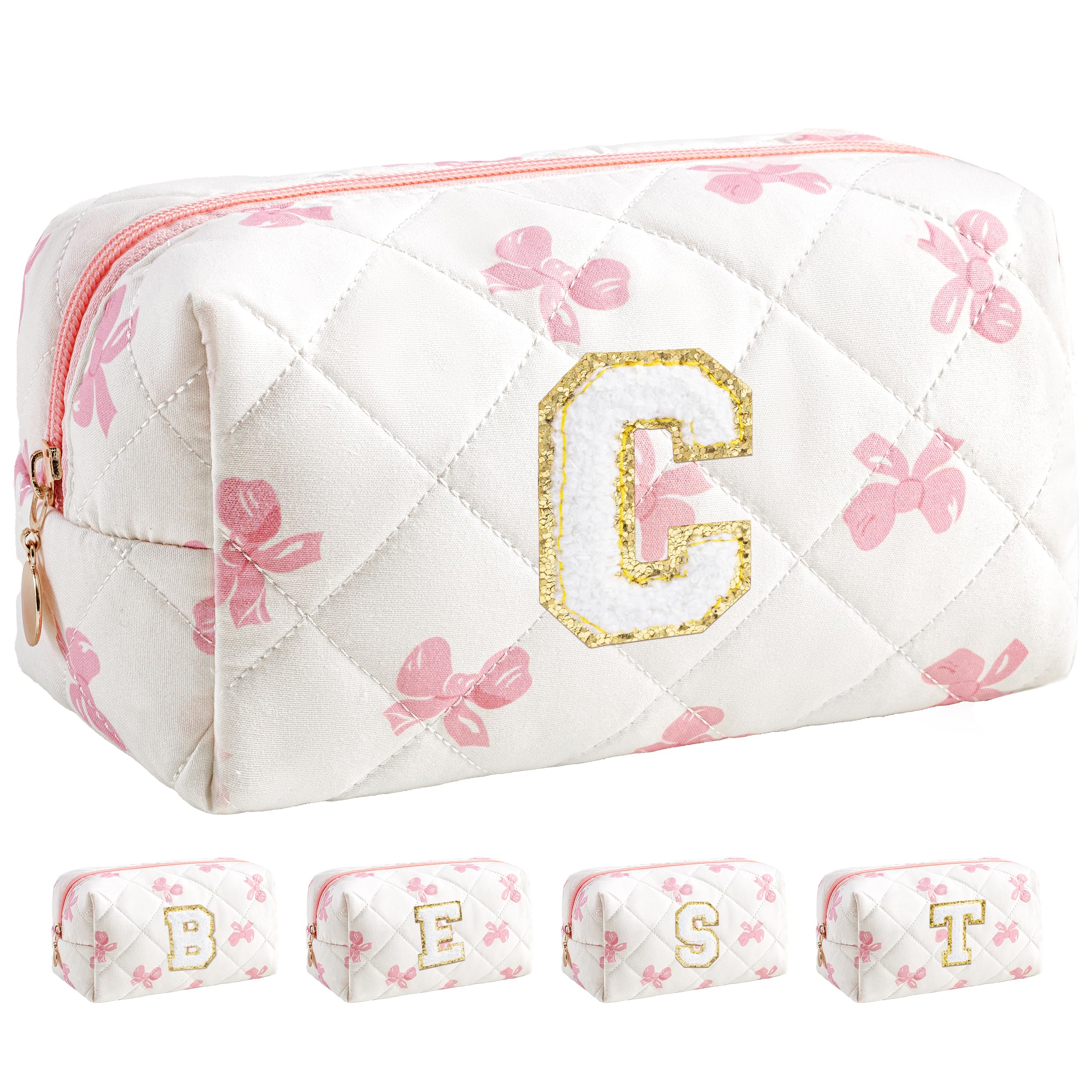 HBselect Personalized Makeup Bag for Women Initial Quilted Toiletry Bag