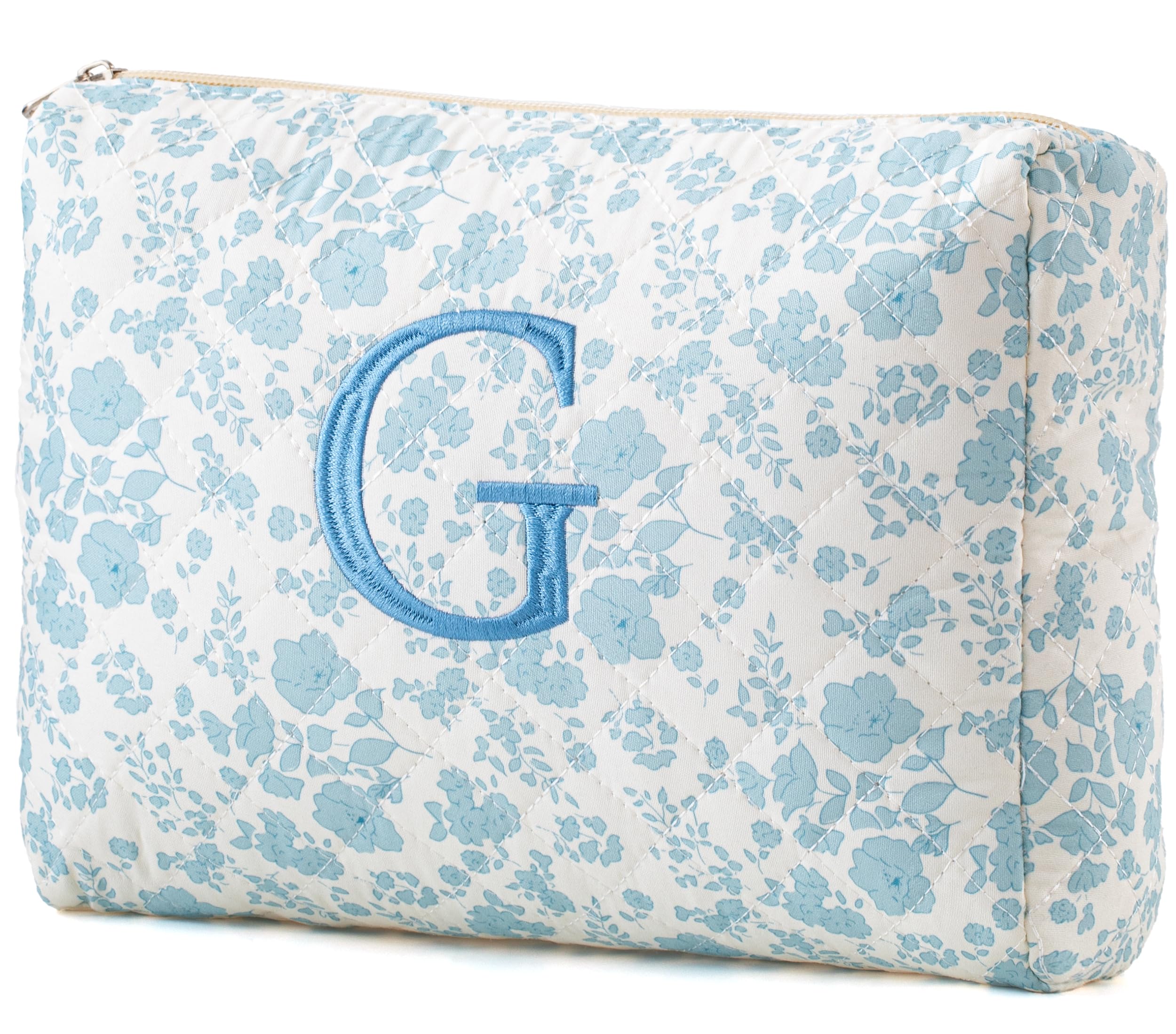 HBselect Initial Makeup Bag for Women Personalized Quilted Cosmetic Bag