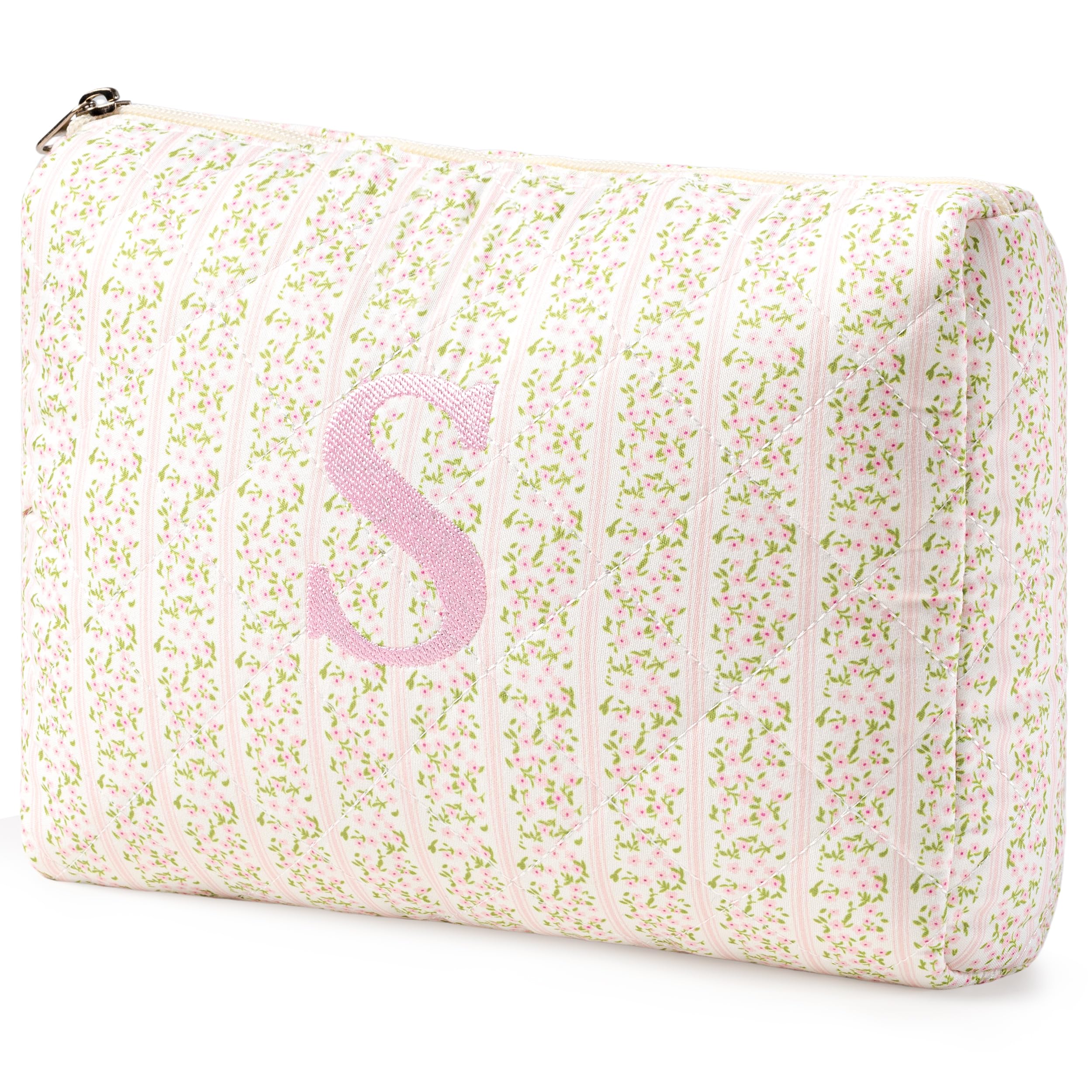 HBselect Initial Makeup Bag for Women Personalized Quilted Cosmetic Bag