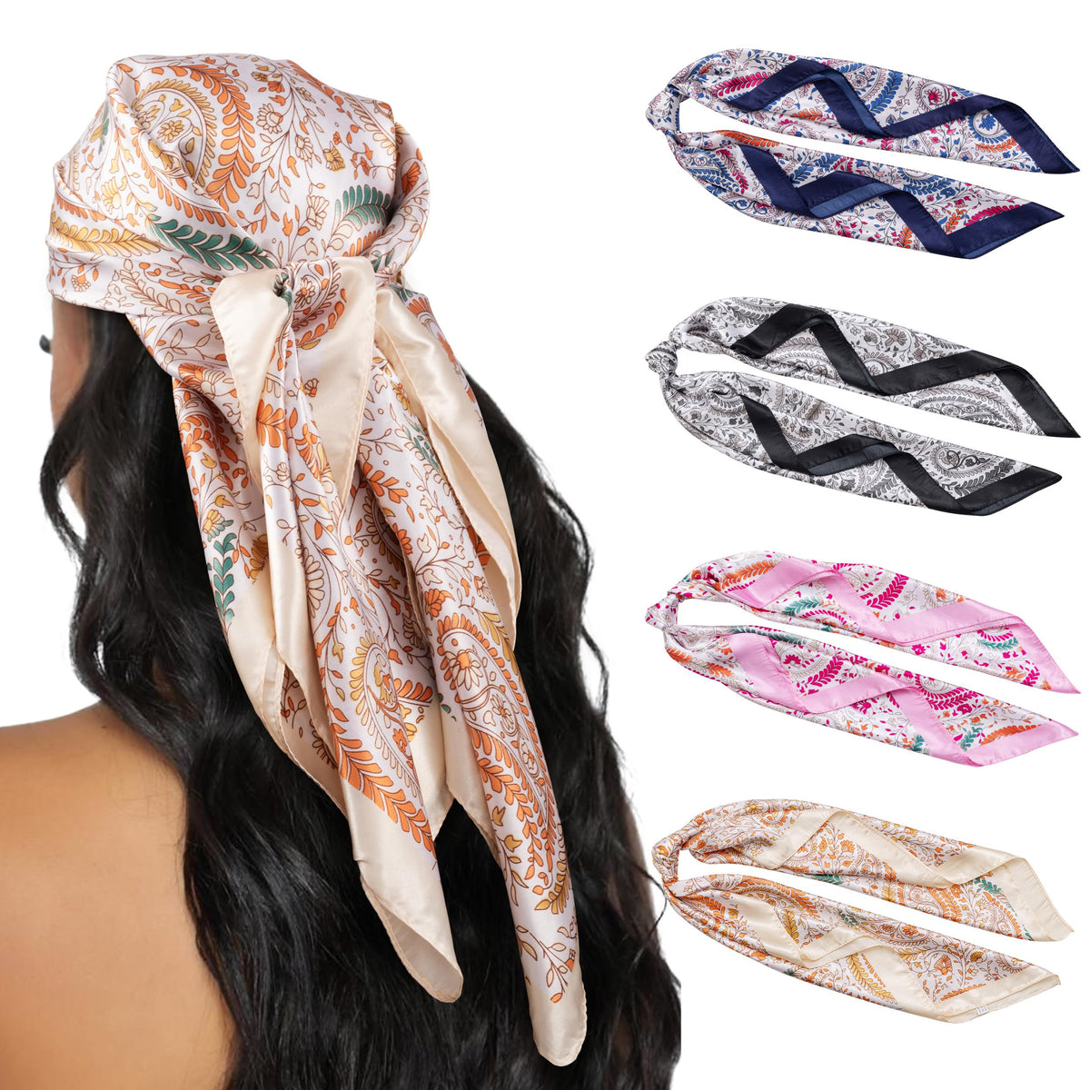 HBselect 4PCS Head Scarf for Women 35” Silk Feel Hair Scarf