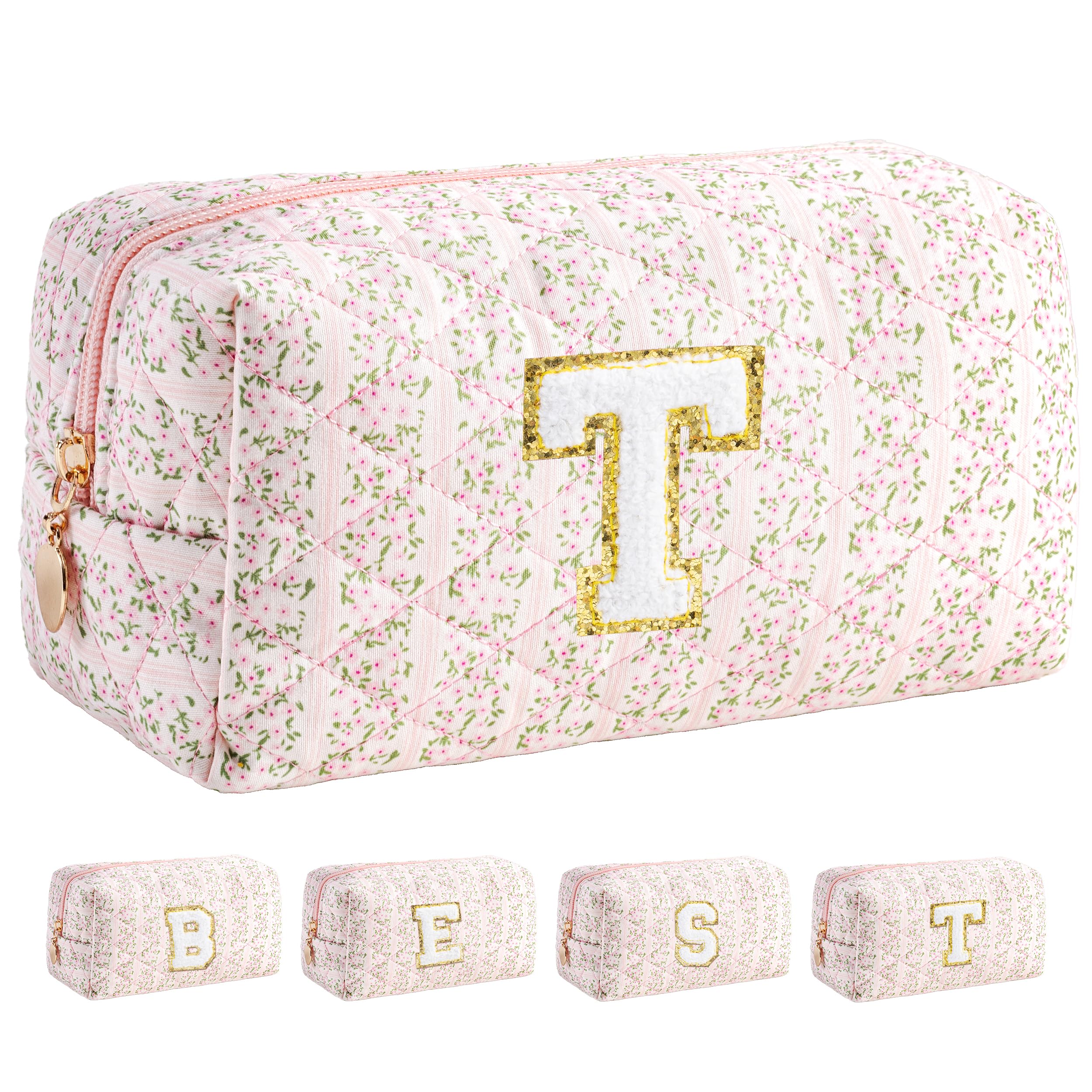 HBselect Personalized Makeup Bag for Women Initial Quilted Toiletry Bag