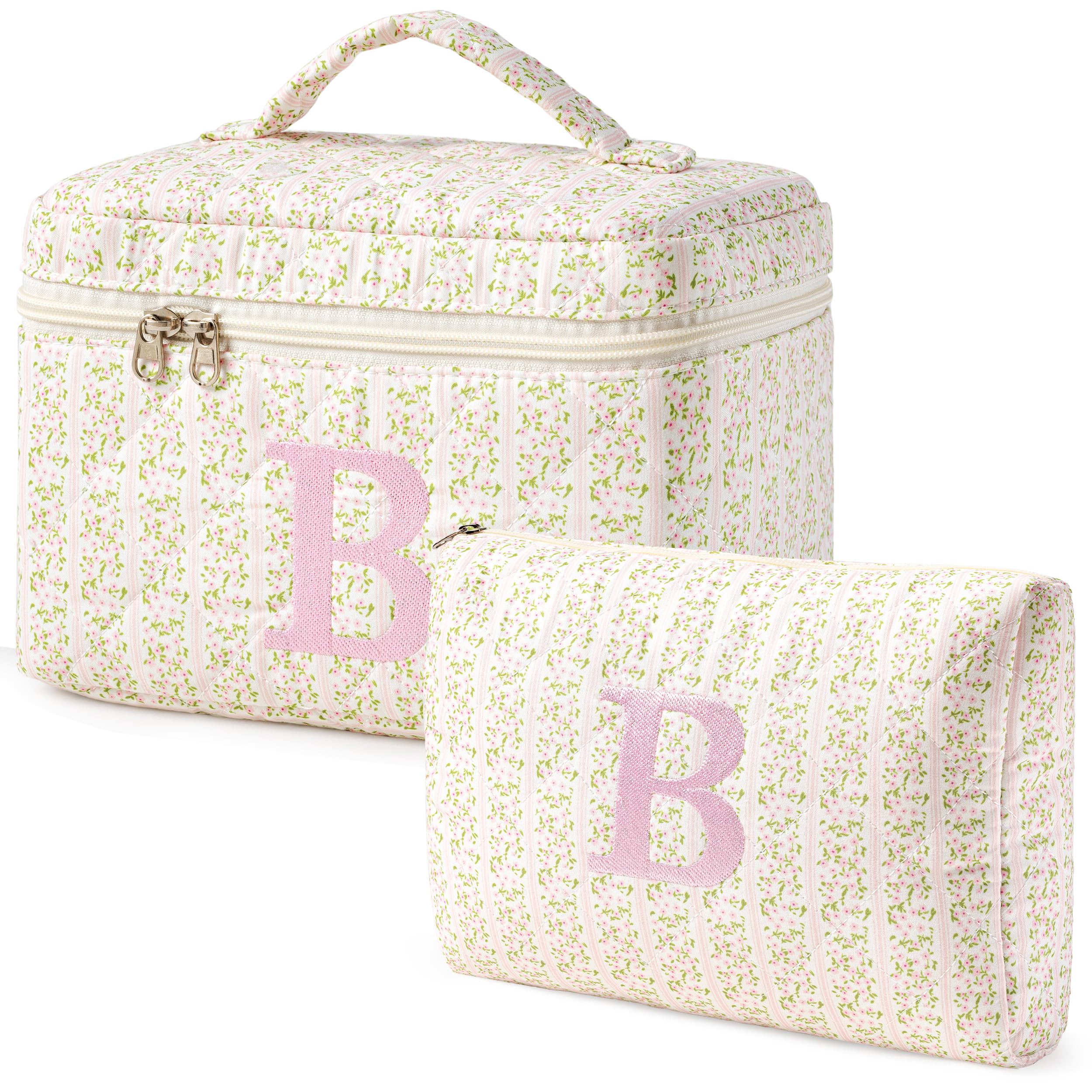 HBselect Initial Makeup Bag for Women Personalized Quilted Cosmetic Bag
