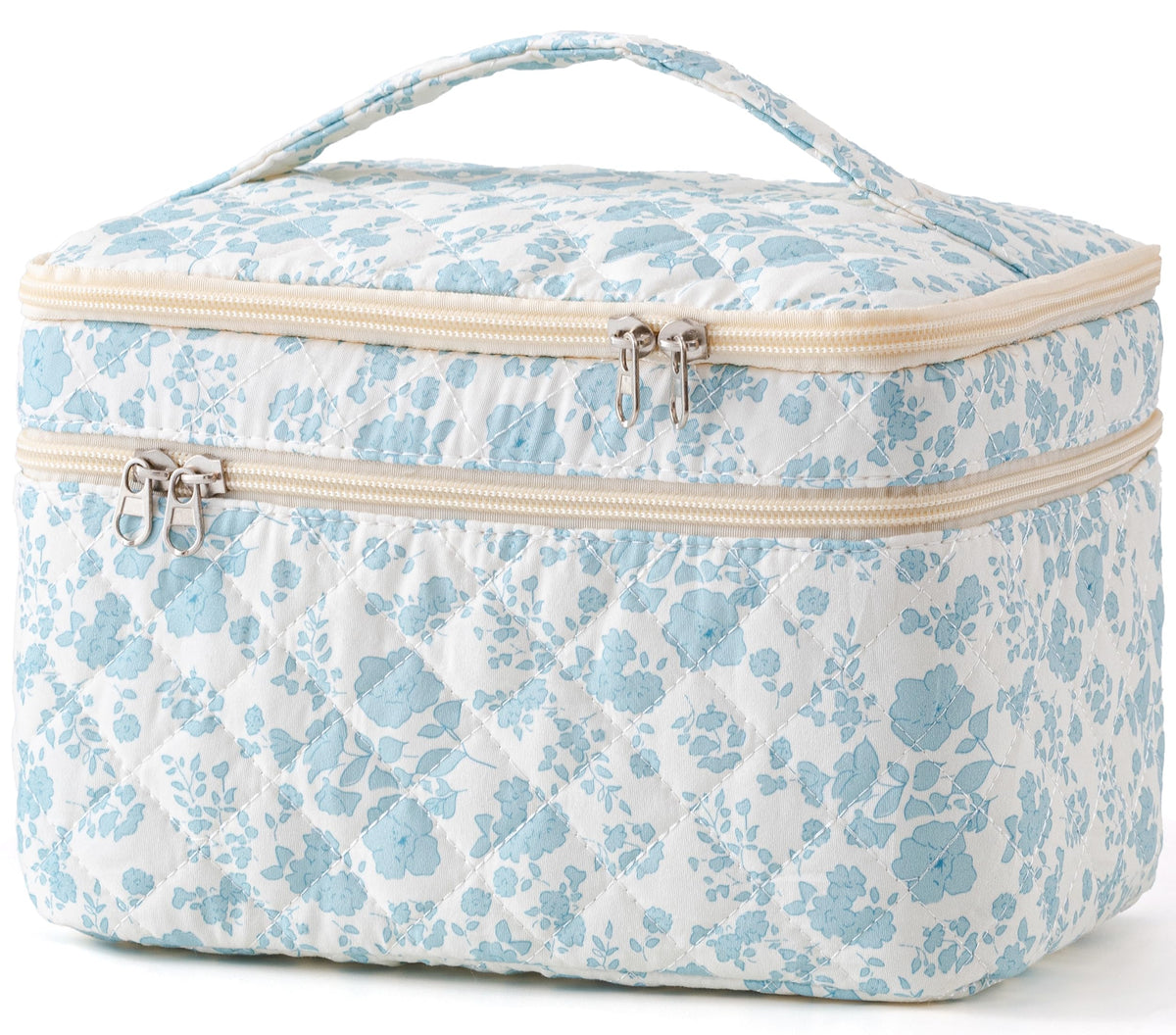 HBselect Large Quilted Makeup Bag for Women Cute Cotton Travel Cosmetic Bag
