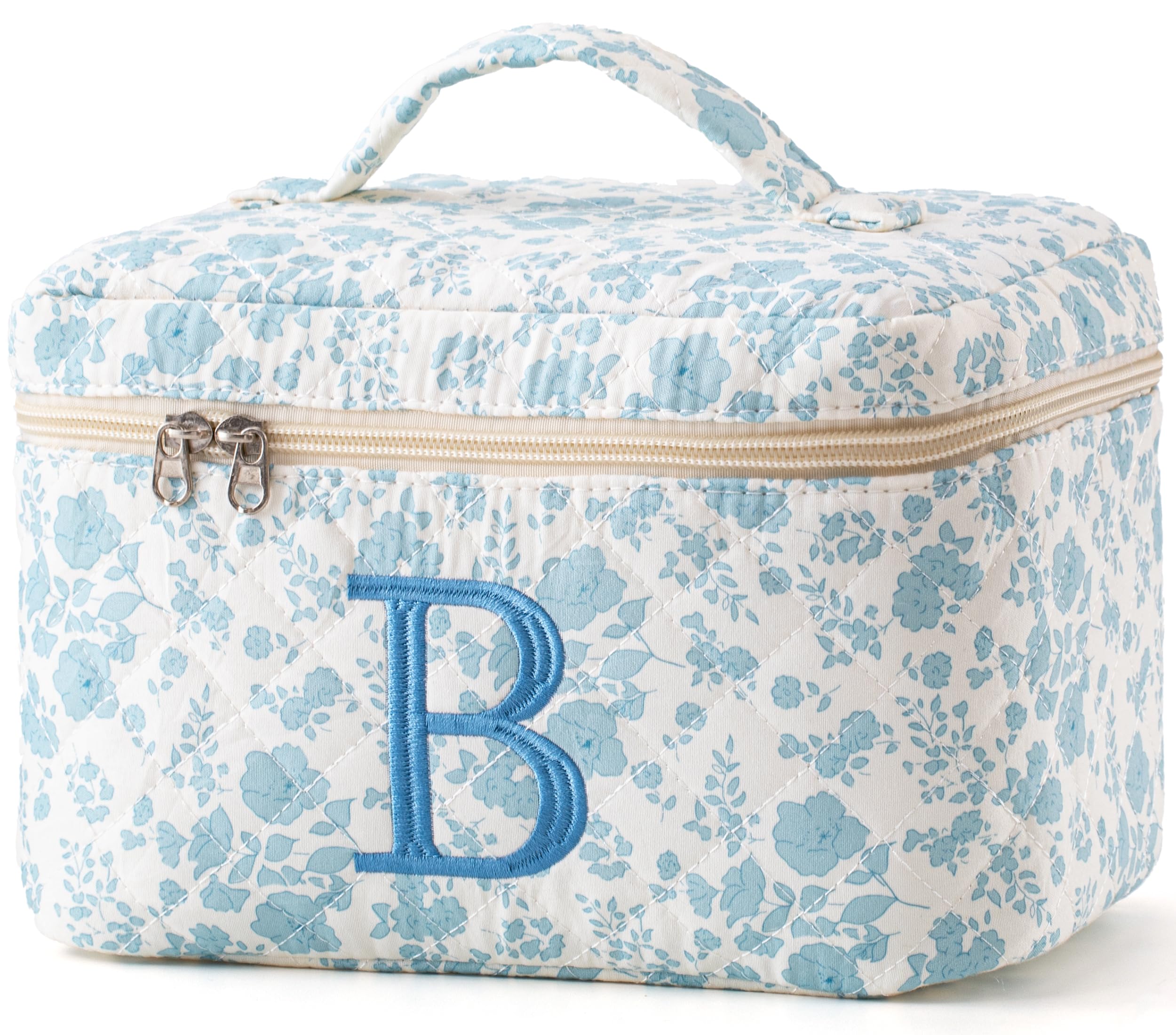 HBselect Initial Makeup Bag for Women Personalized Quilted Cosmetic Bag