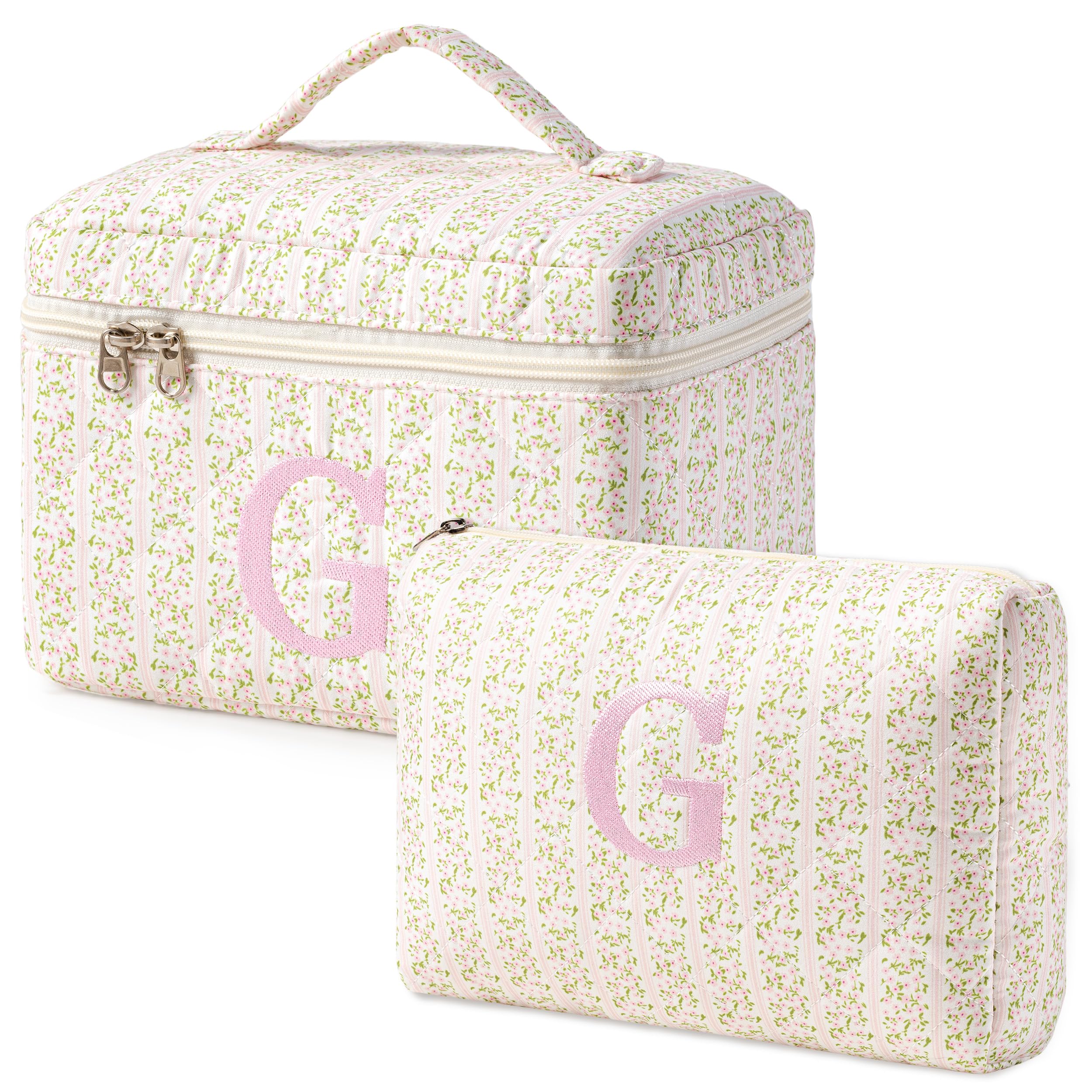 HBselect Initial Makeup Bag for Women Personalized Quilted Cosmetic Bag