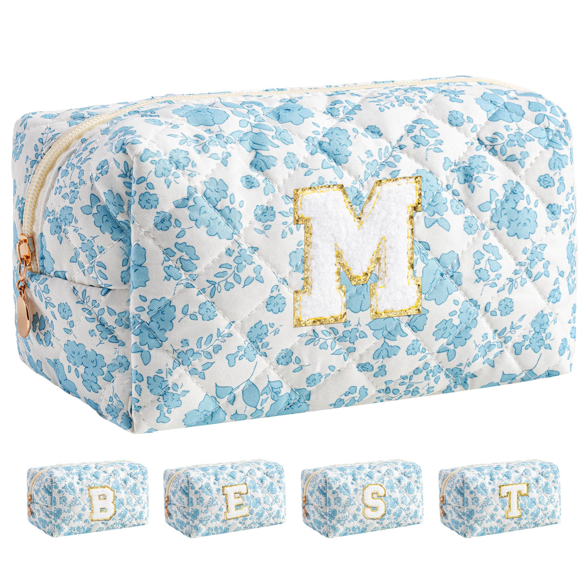 HBselect Personalized Makeup Bag for Women Initial Quilted Toiletry Bag