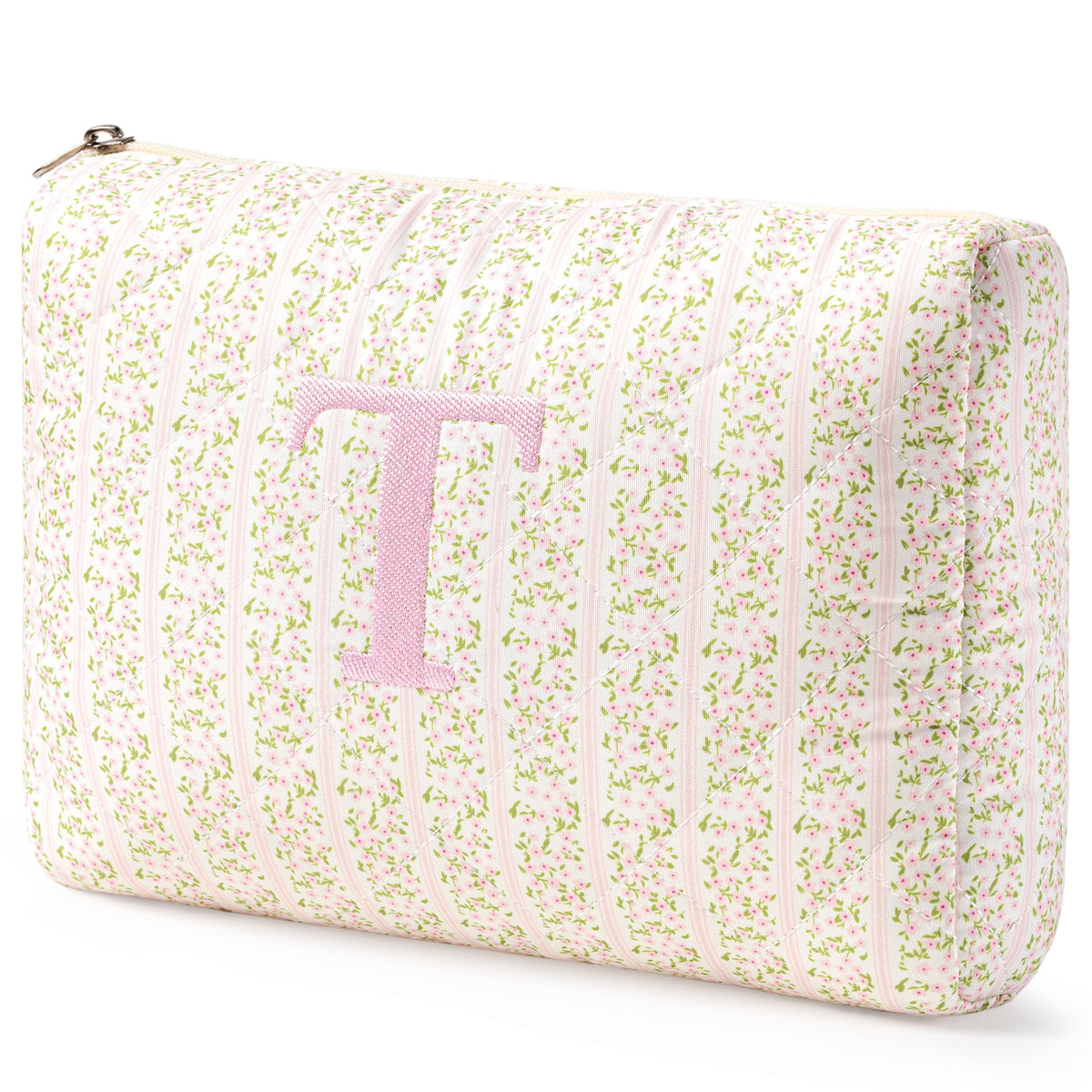HBselect Initial Makeup Bag for Women Personalized Quilted Cosmetic Bag