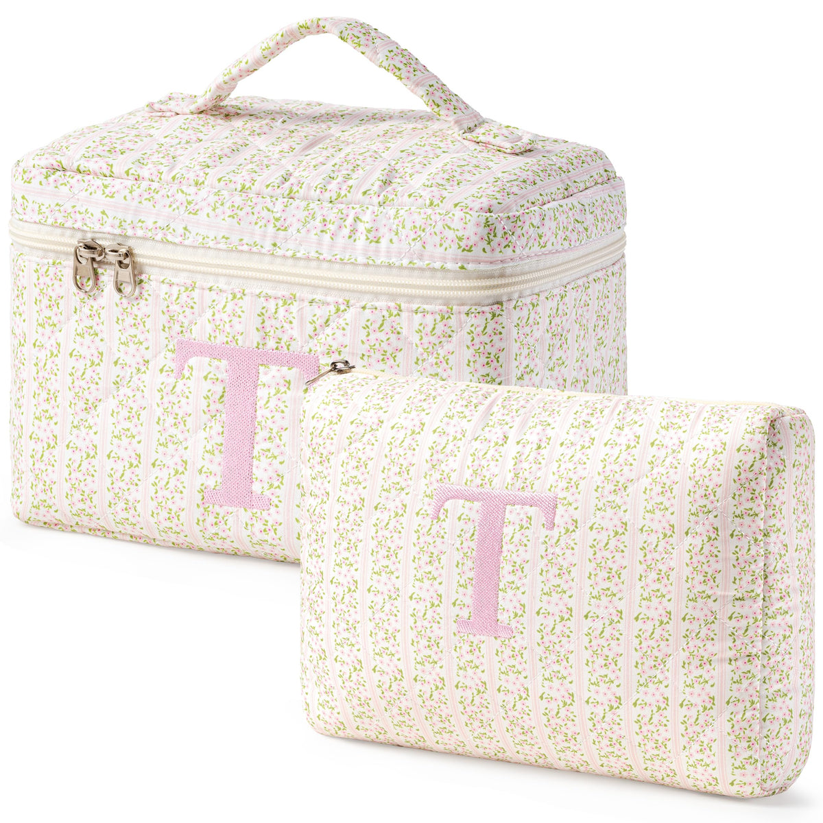 HBselect Initial Makeup Bag for Women Personalized Quilted Cosmetic Bag