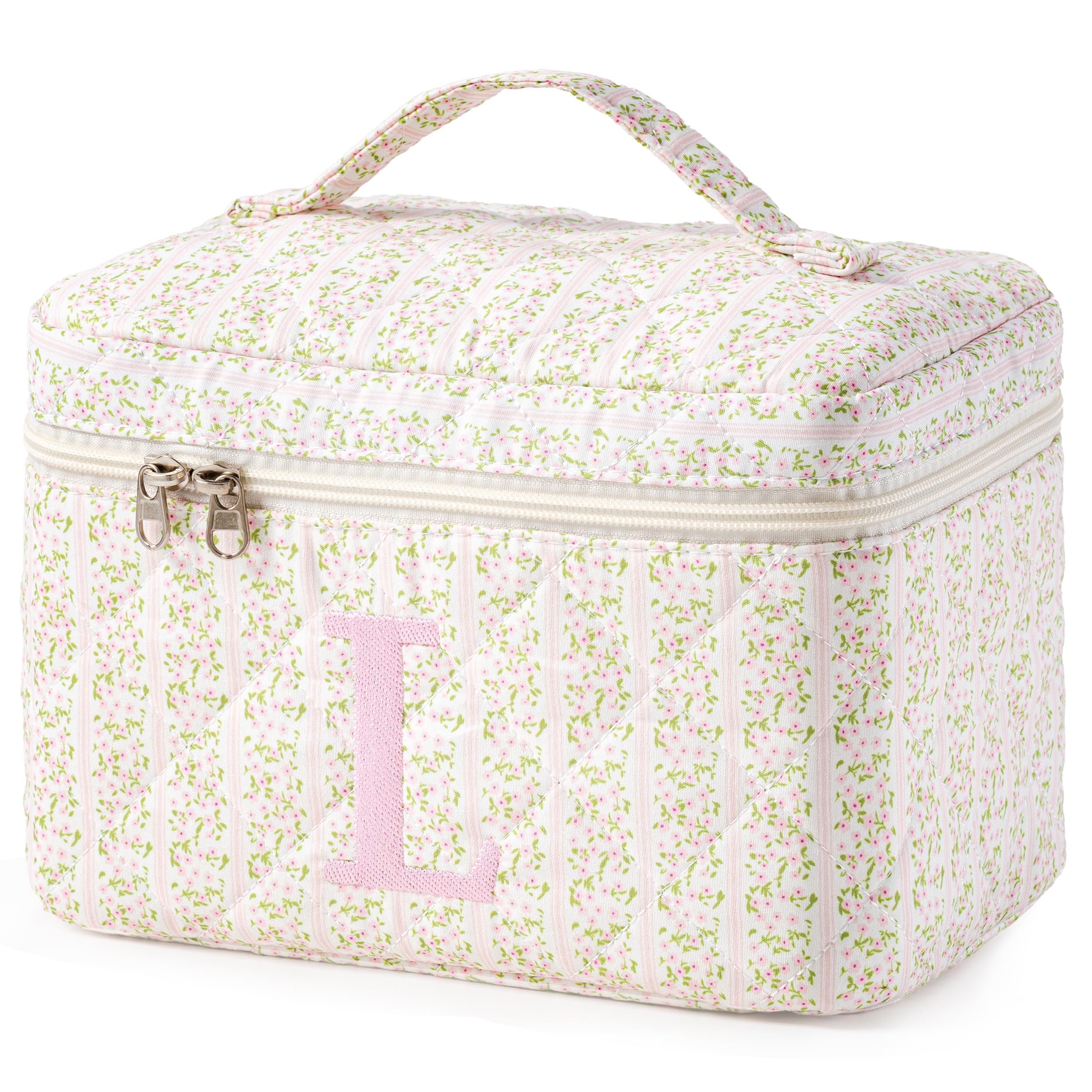 HBselect Initial Makeup Bag for Women Personalized Quilted Cosmetic Bag