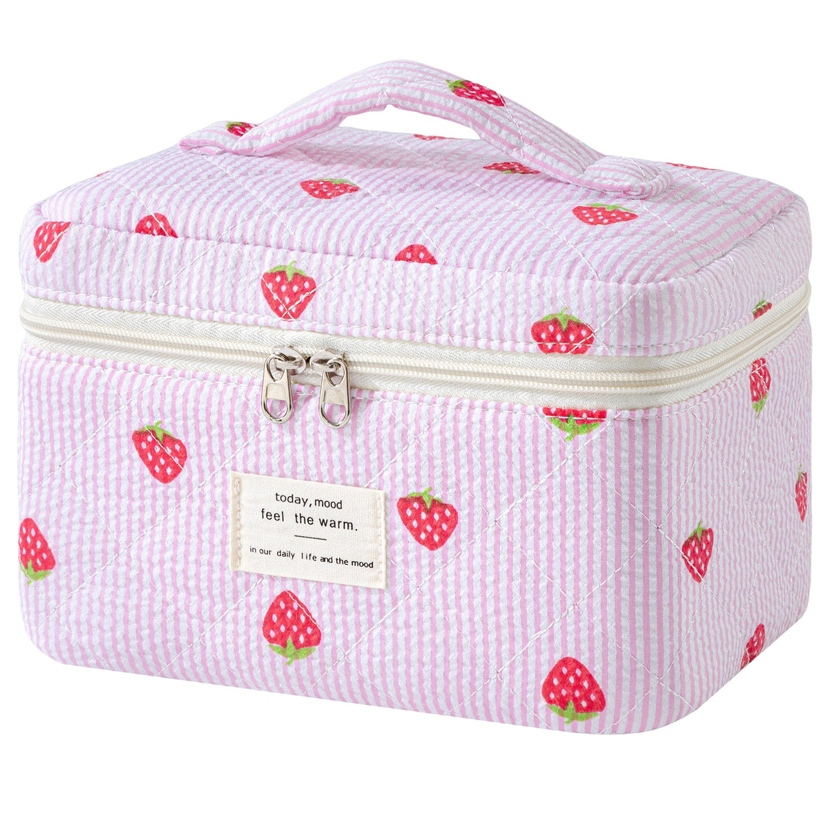 HBselect Large Quilted Makeup Bag for Women Cute Cotton Travel Cosmetic Bag