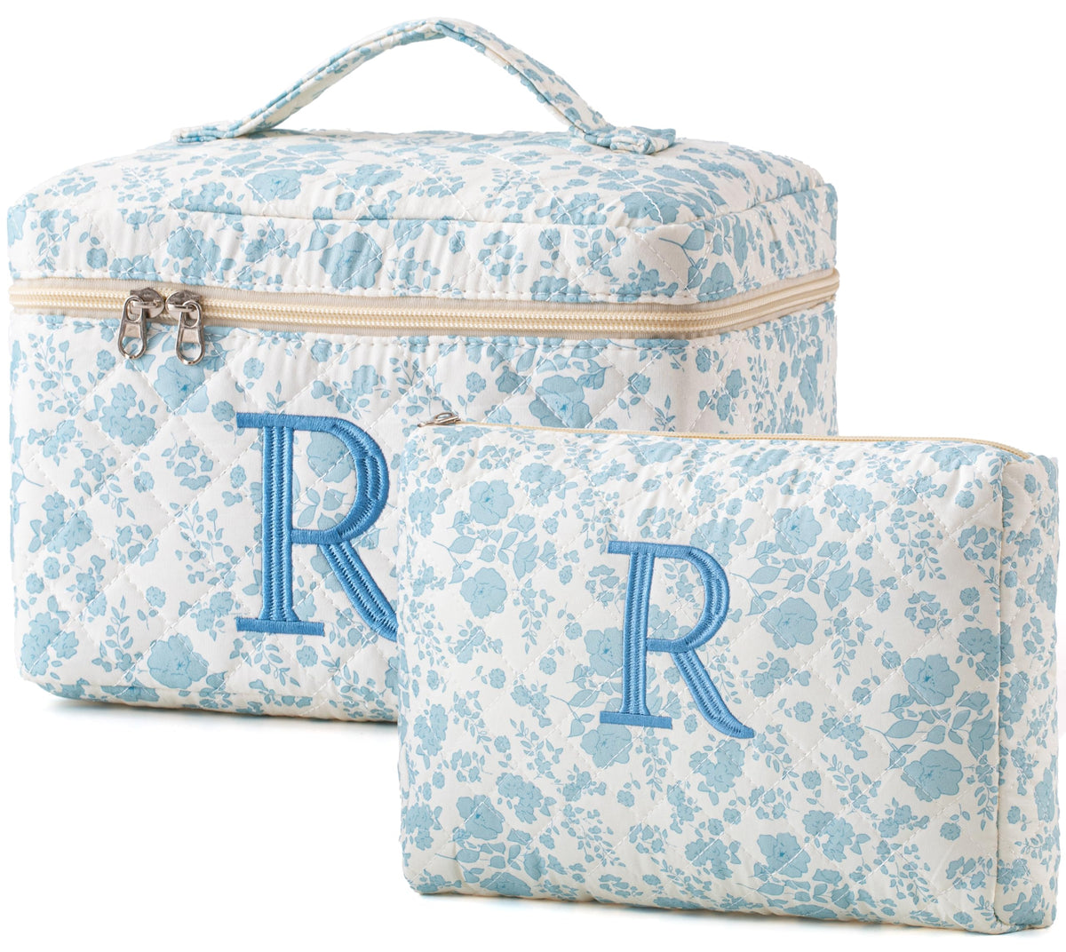 HBselect Initial Makeup Bag for Women Personalized Quilted Cosmetic Bag