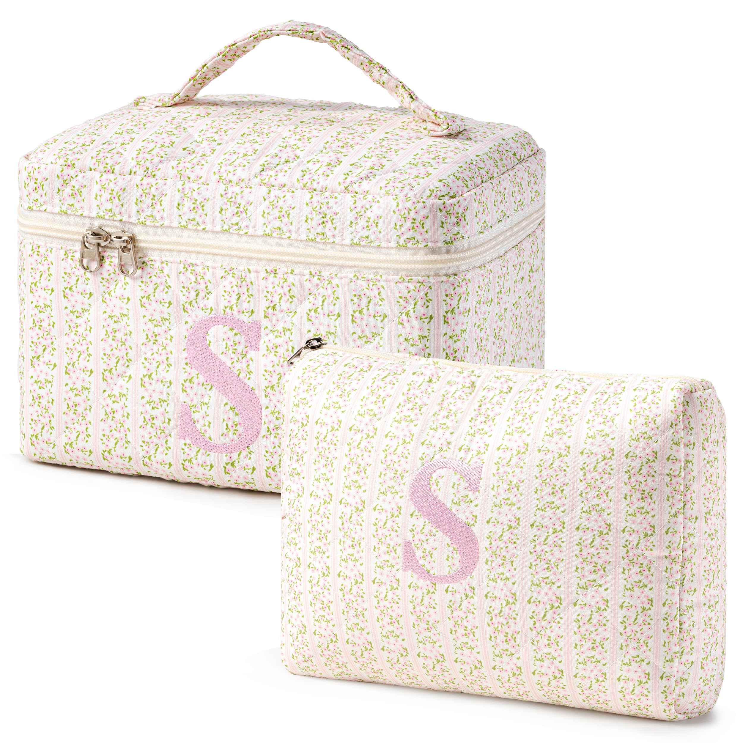 HBselect Initial Makeup Bag for Women Personalized Quilted Cosmetic Bag