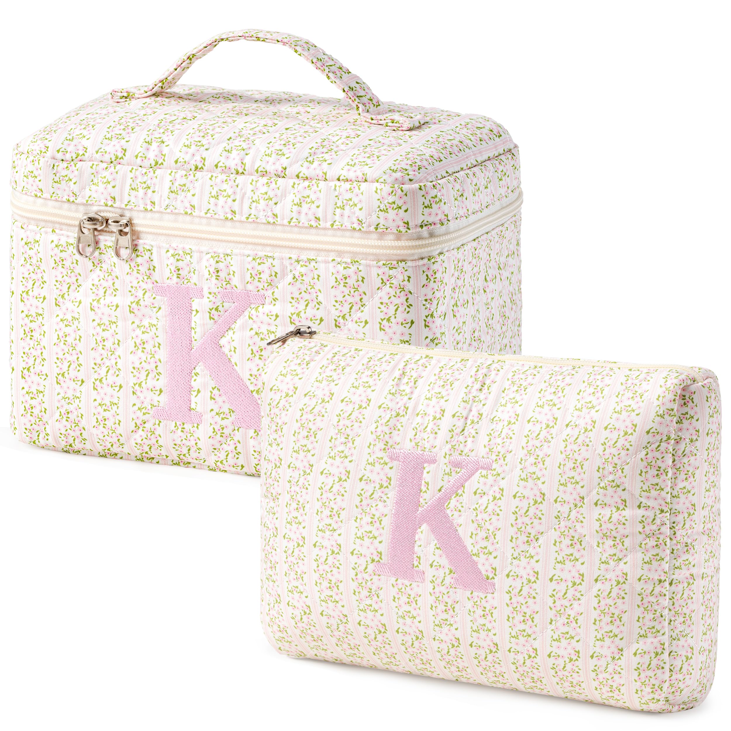 HBselect Initial Makeup Bag for Women Personalized Quilted Cosmetic Bag