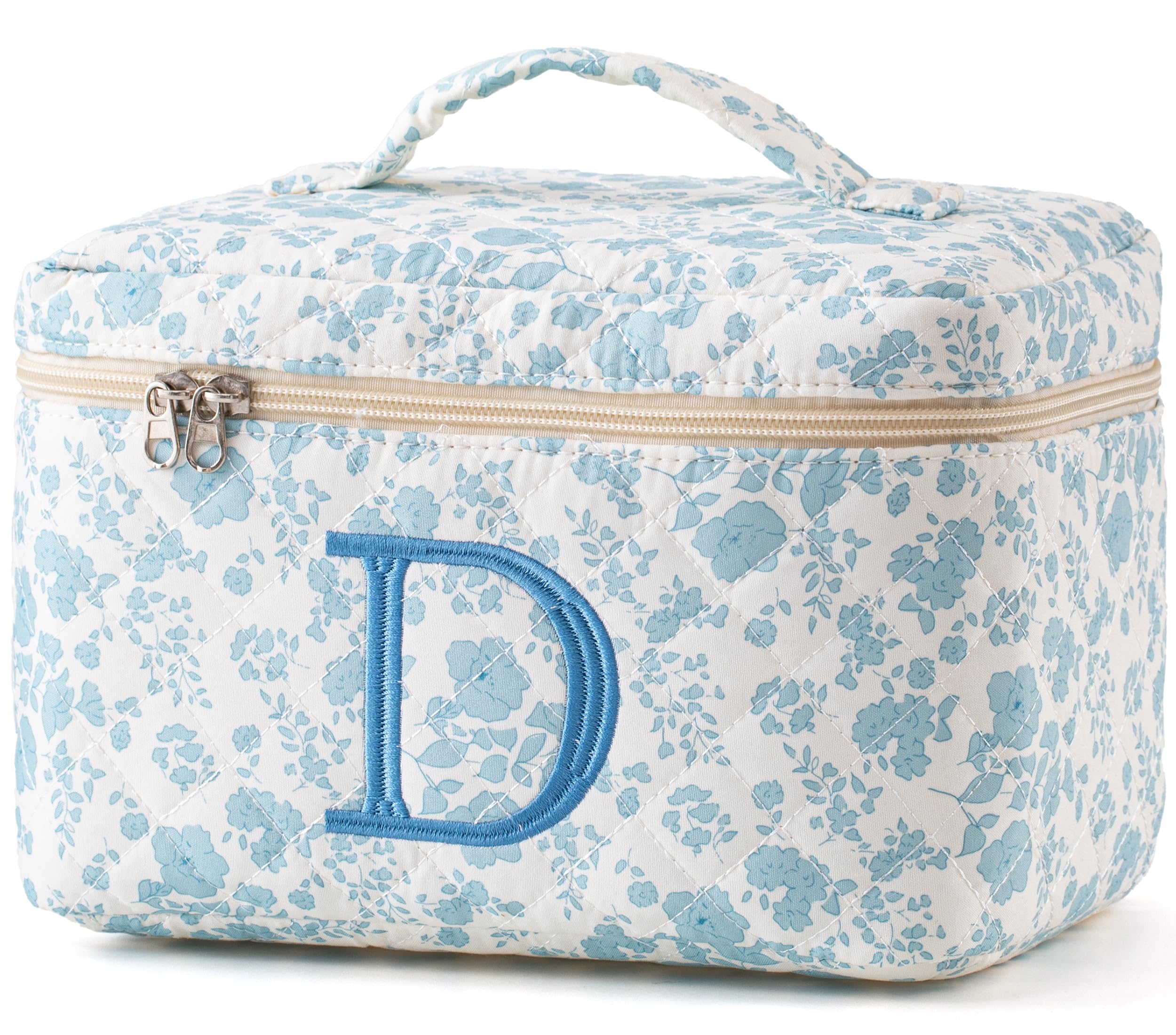 HBselect Initial Makeup Bag for Women Personalized Quilted Cosmetic Bag