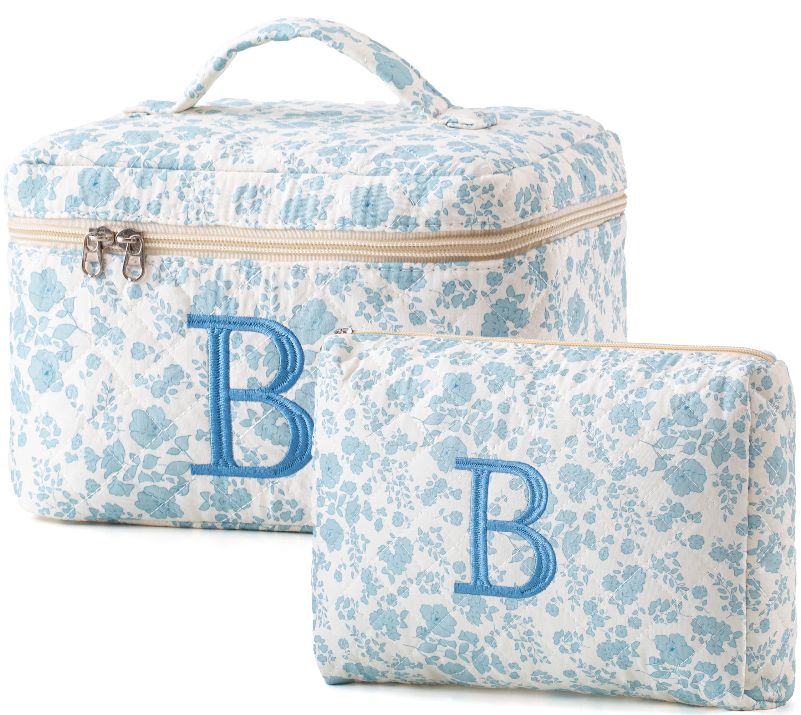 HBselect Initial Makeup Bag for Women Personalized Quilted Cosmetic Bag