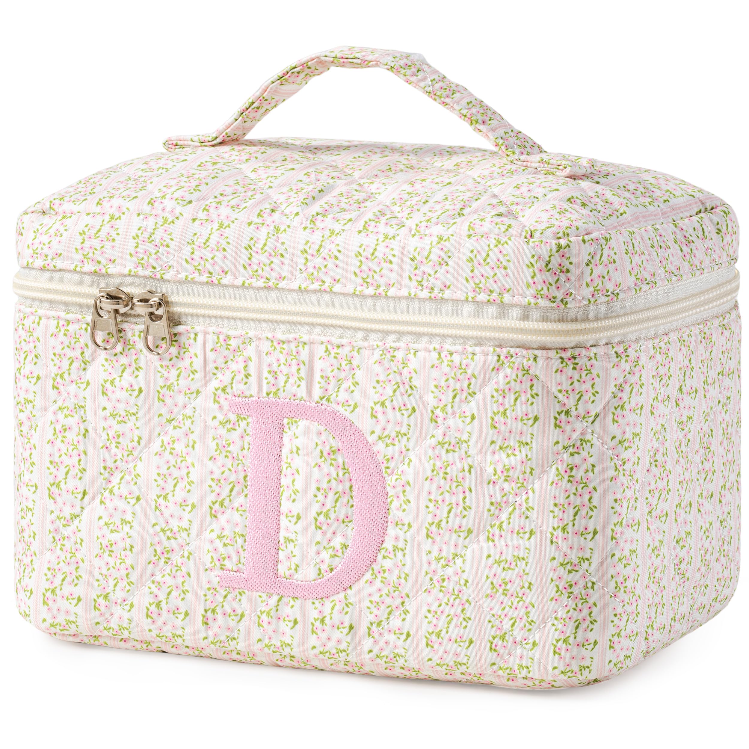 HBselect Initial Makeup Bag for Women Personalized Quilted Cosmetic Bag