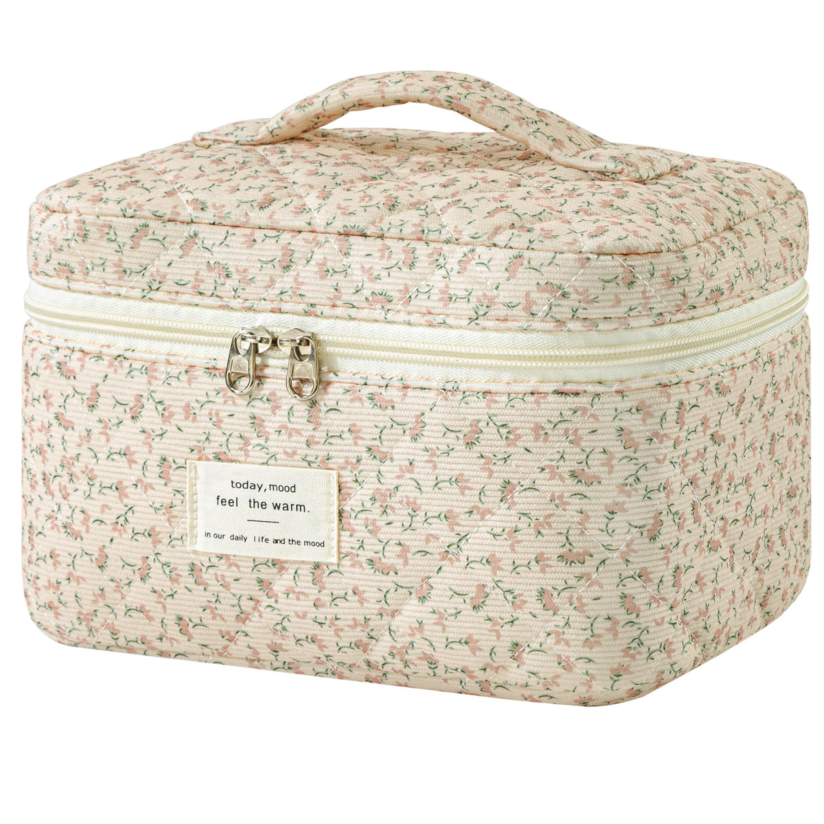 HBselect Large Quilted Makeup Bag for Women Cute Cotton Travel Cosmetic Bag