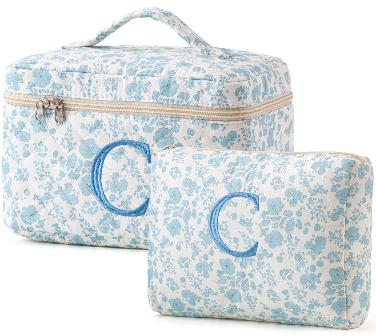 HBselect Initial Makeup Bag for Women Personalized Quilted Cosmetic Bag
