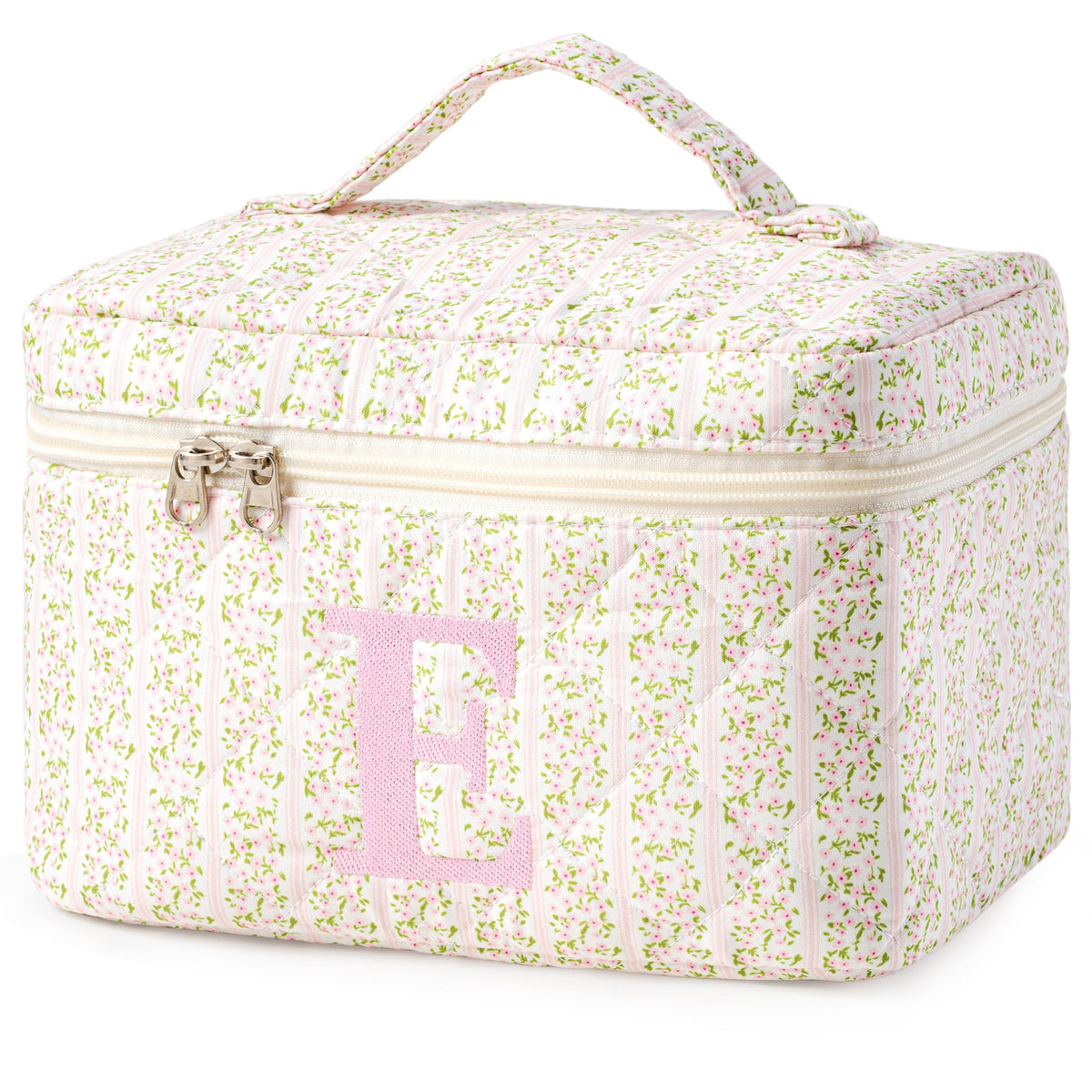 HBselect Initial Makeup Bag for Women Personalized Quilted Cosmetic Bag
