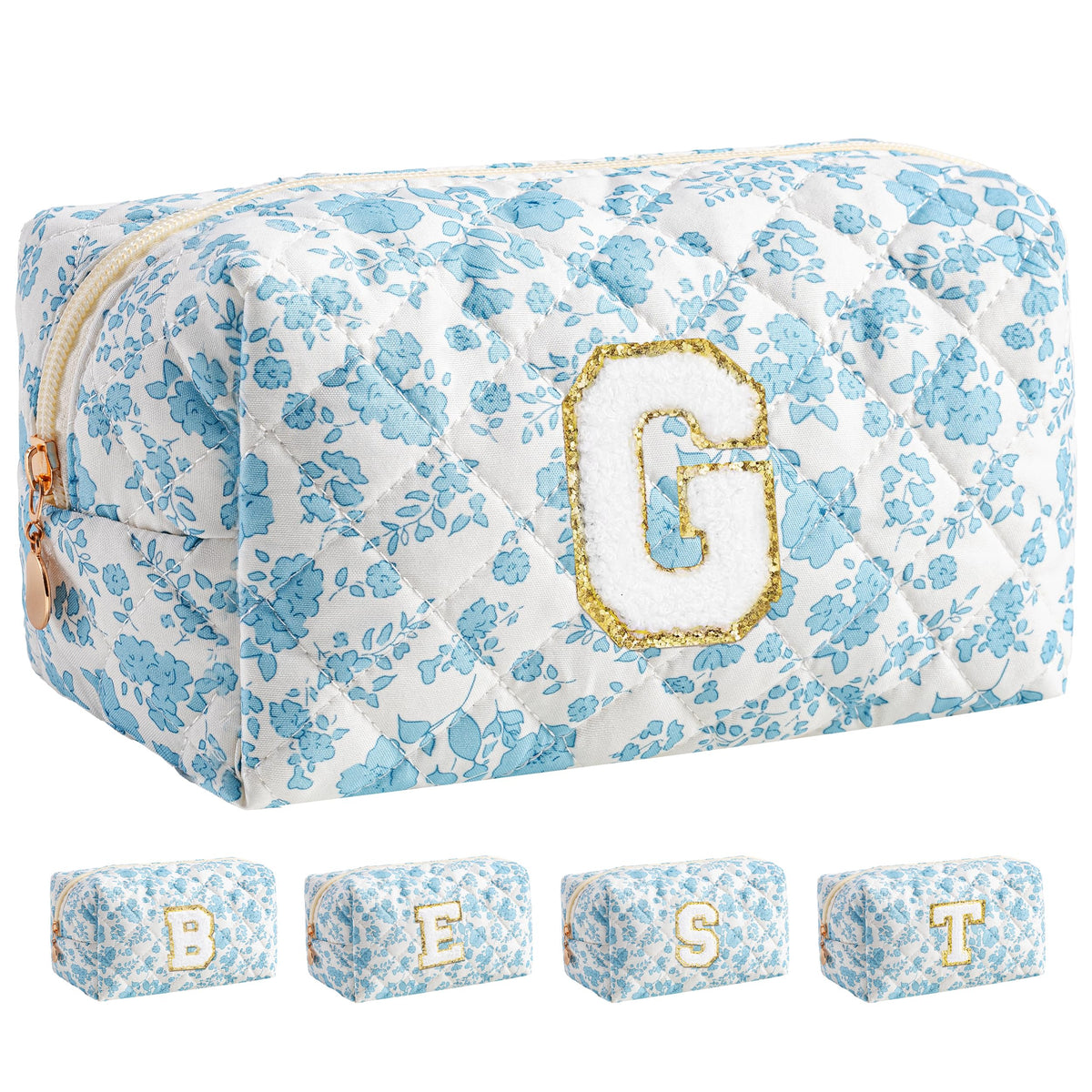 HBselect Personalized Makeup Bag for Women Initial Quilted Toiletry Bag