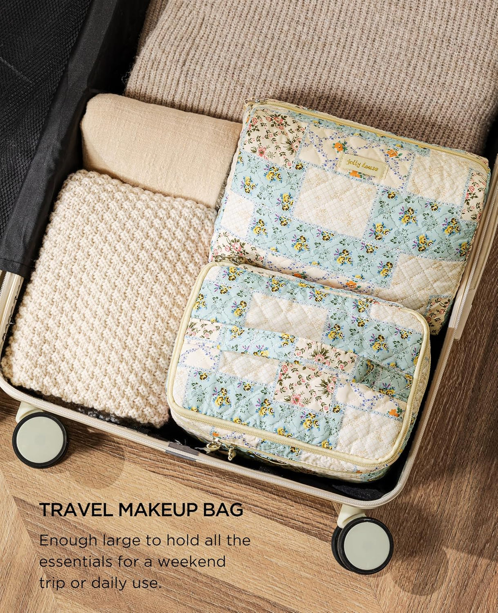 HBselect 2Pcs Travel Makeup Bag Large Quilted Cosmetic Bag Make up Bag