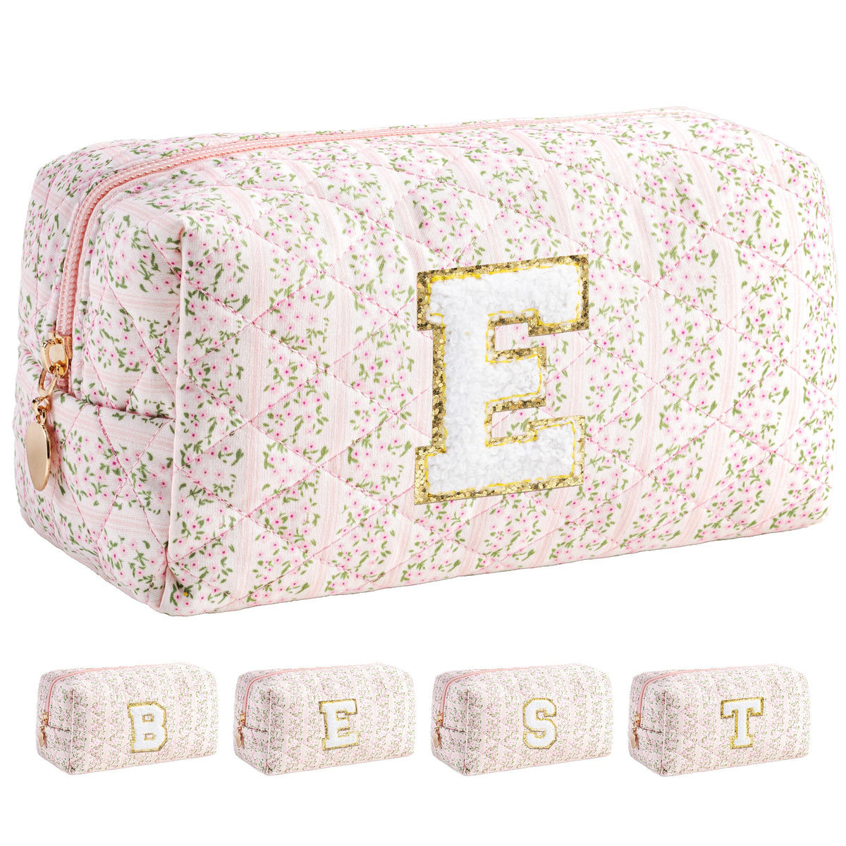HBselect Personalized Makeup Bag for Women Initial Quilted Toiletry Bag