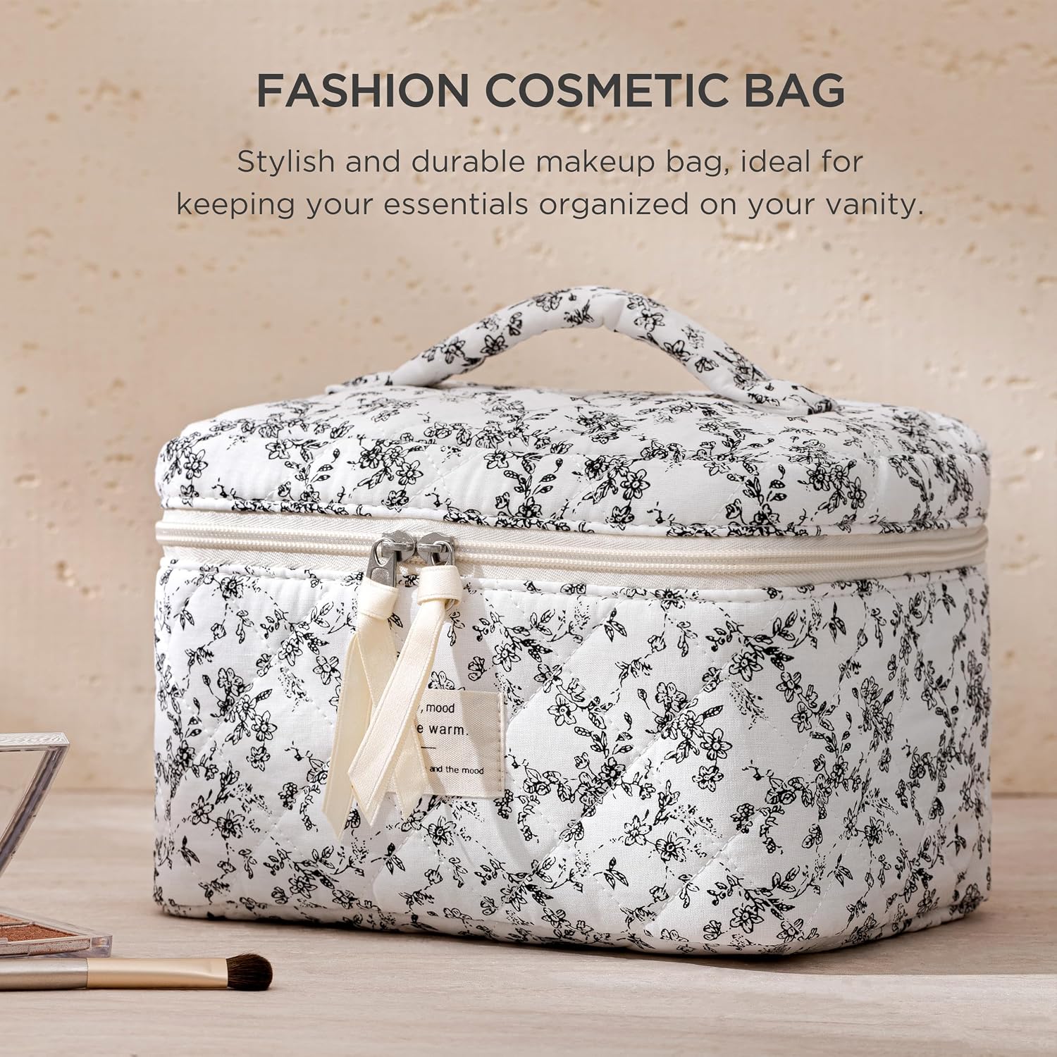 HBselect Large Quilted Makeup Bag for Women Cute Cotton Travel Cosmetic Bag