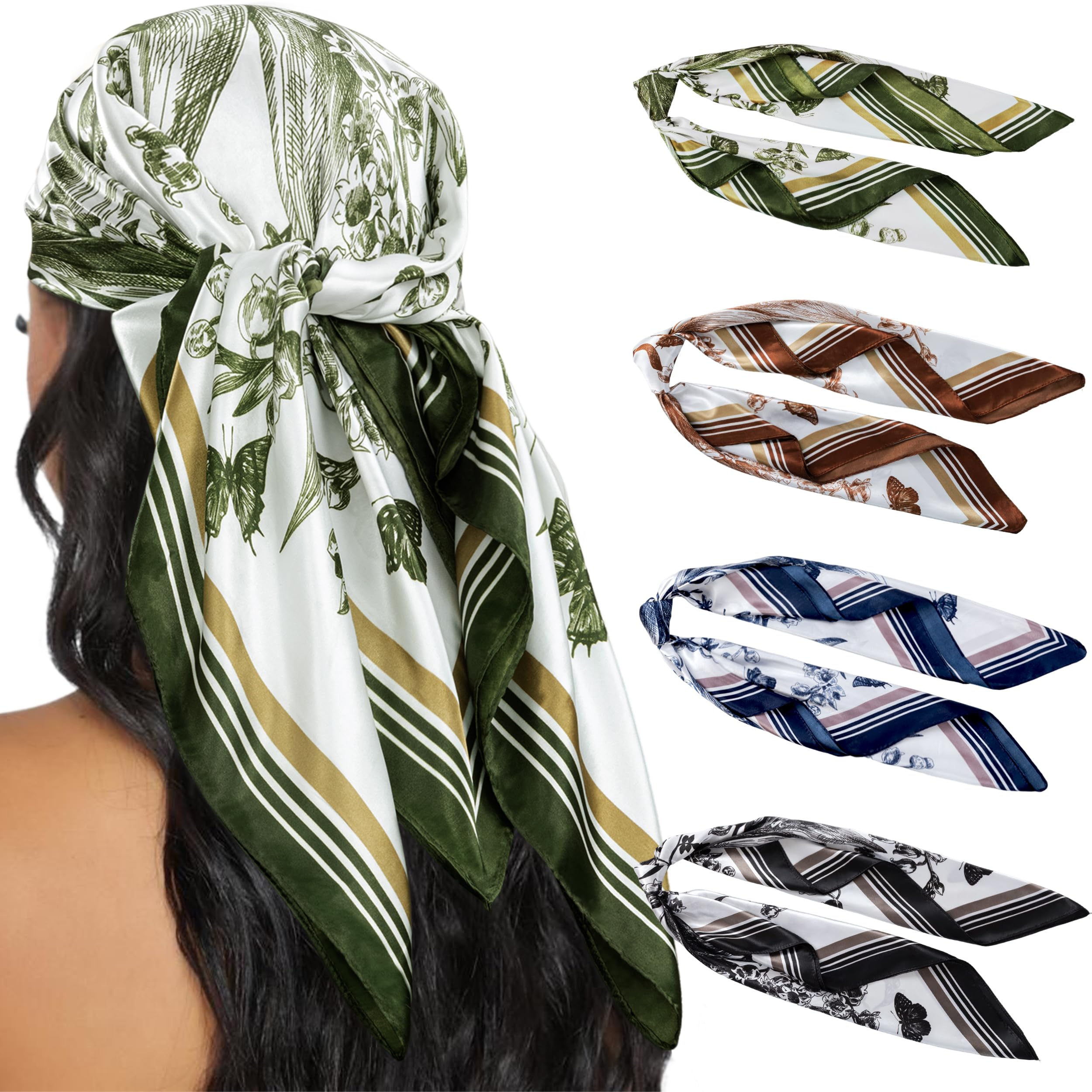 HBselect 4PCS Head Scarf for Women 35” Silk Feel Hair Scarf