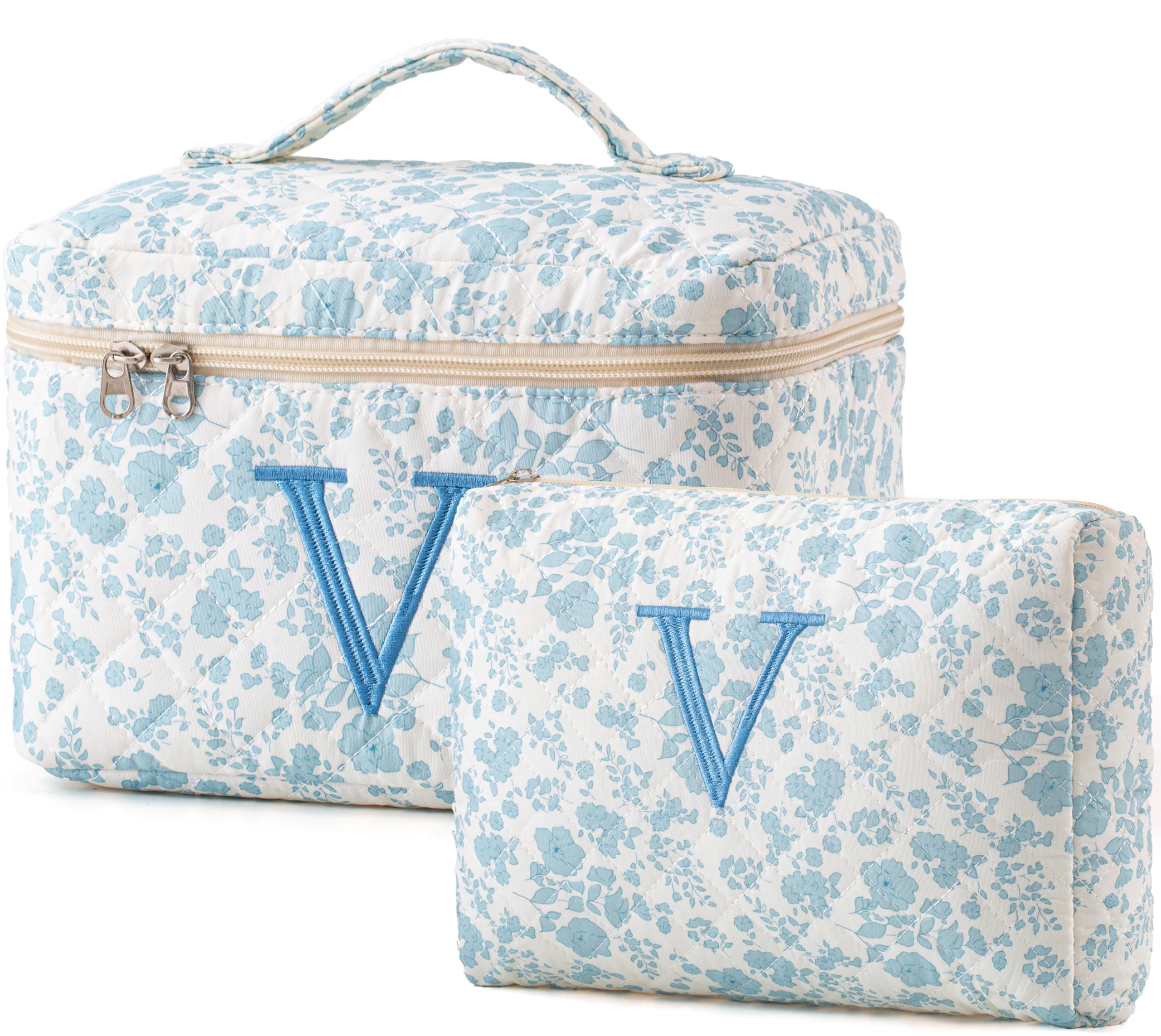 HBselect Initial Makeup Bag for Women Personalized Quilted Cosmetic Bag