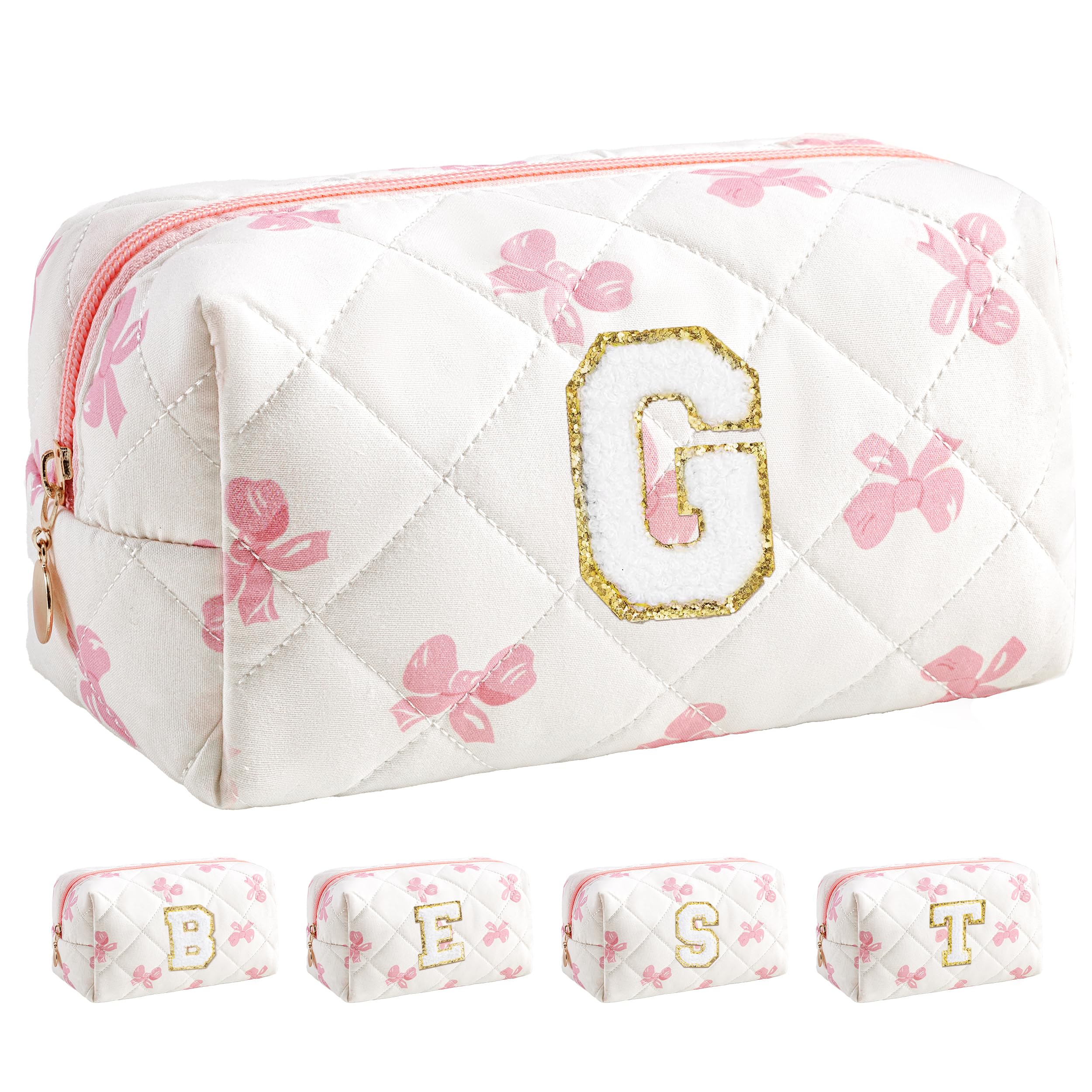 HBselect Personalized Makeup Bag for Women Initial Quilted Toiletry Bag
